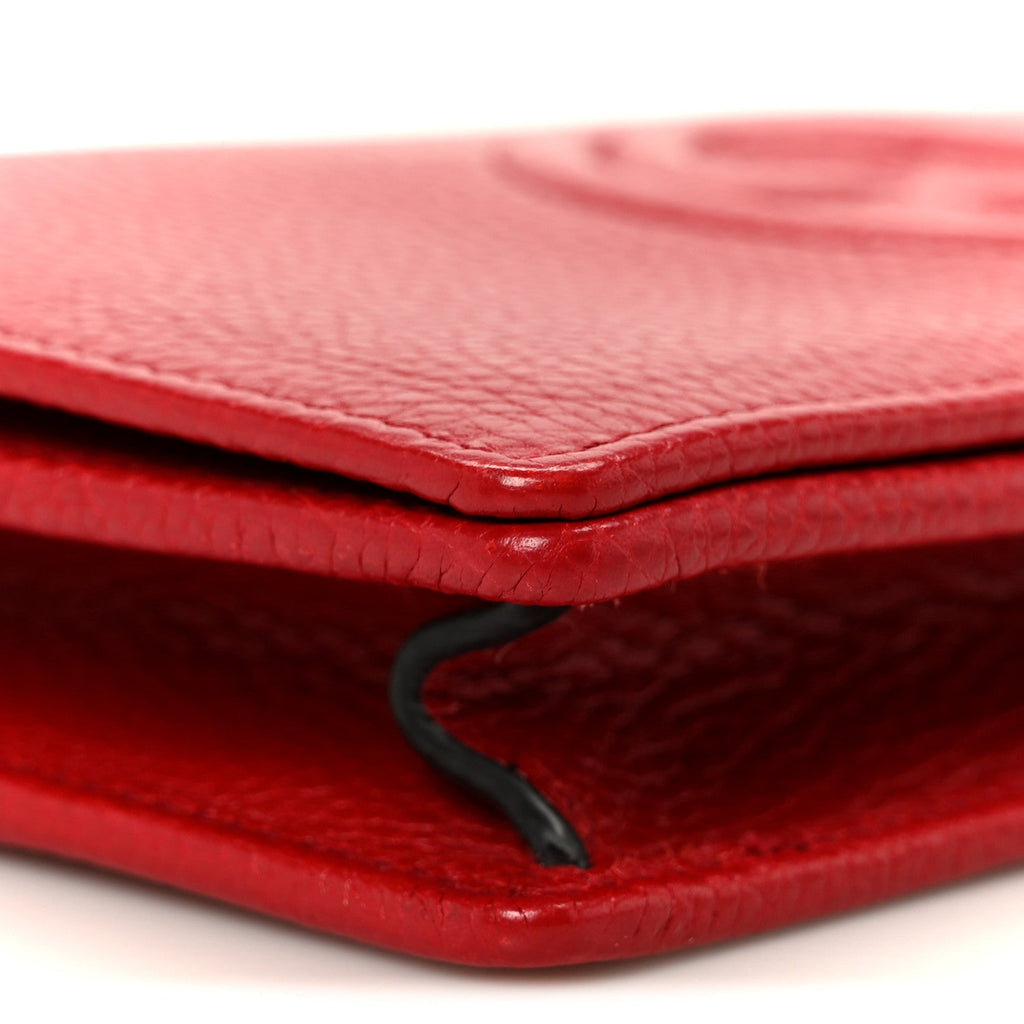Pebbled Calfskin Soho Wallet on Chain Tabasco Red