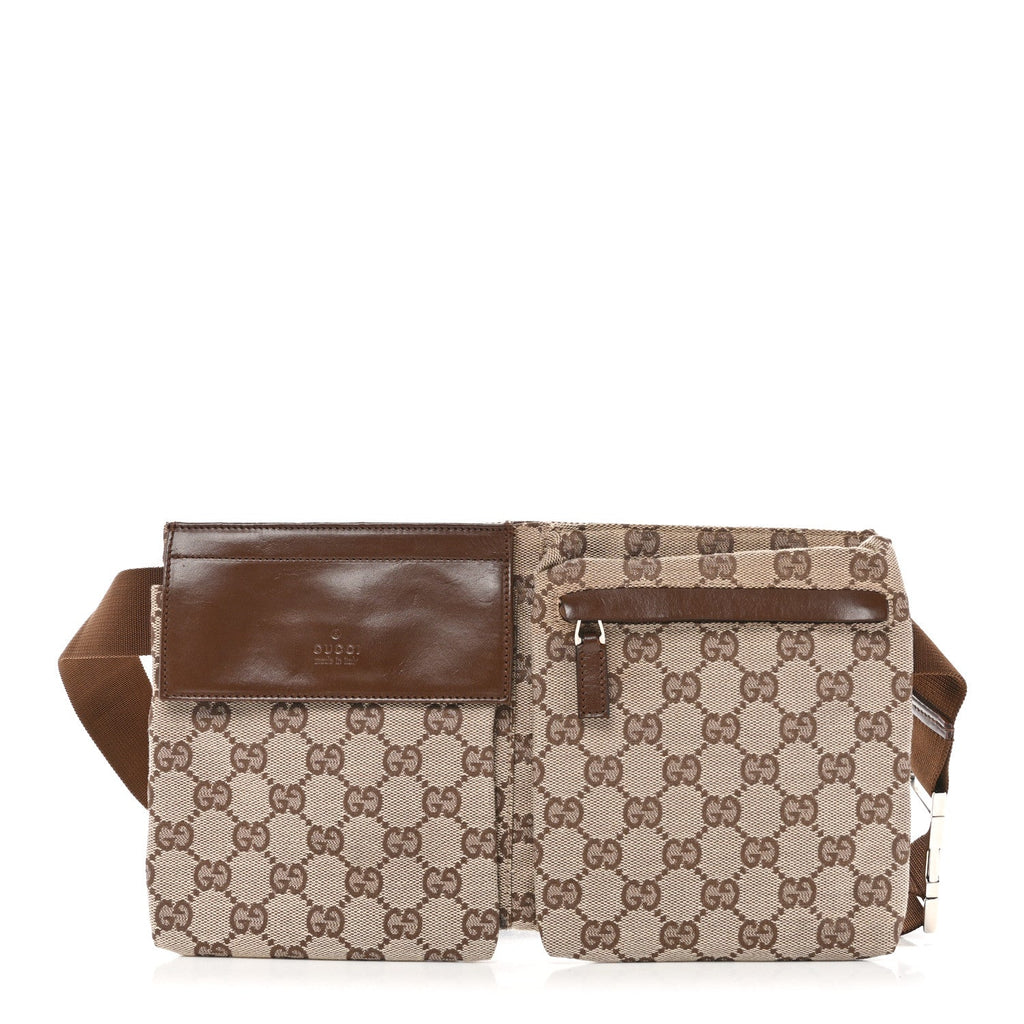 GG Monogram Web Double Pocket Belt Bag Ebony