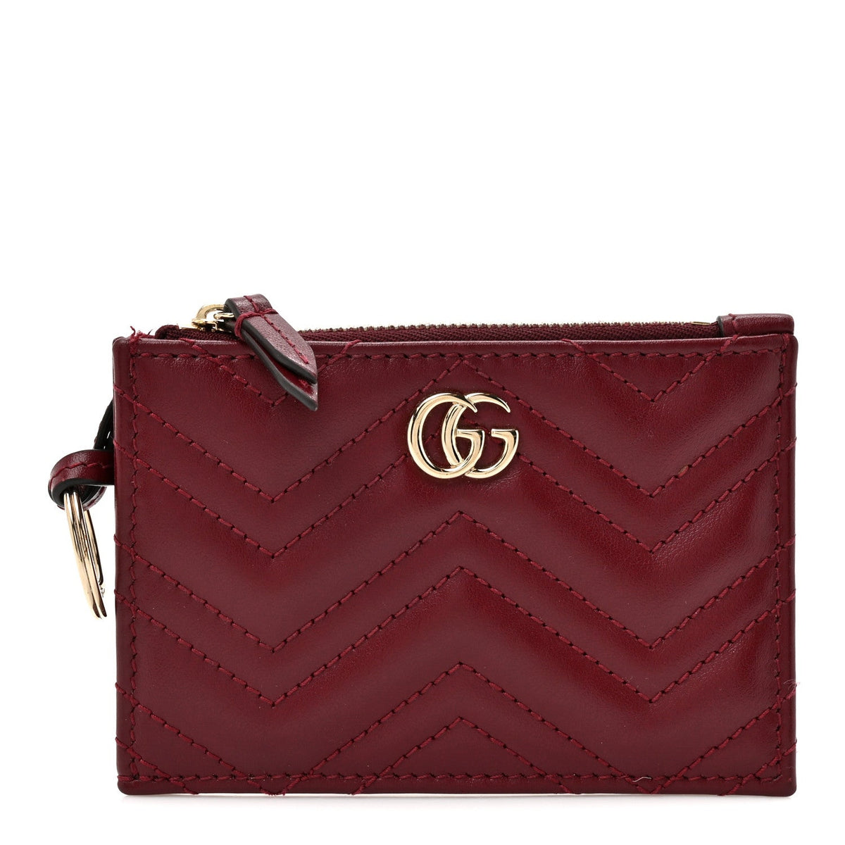 Lambskin Matelasse GG Marmont Zip Key Pouch Rosso Ancora
