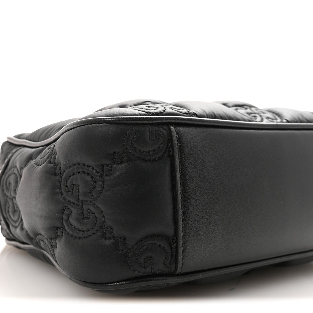 Nylon Calfskin Enamel GG Matelasse Shoulder Bag Black