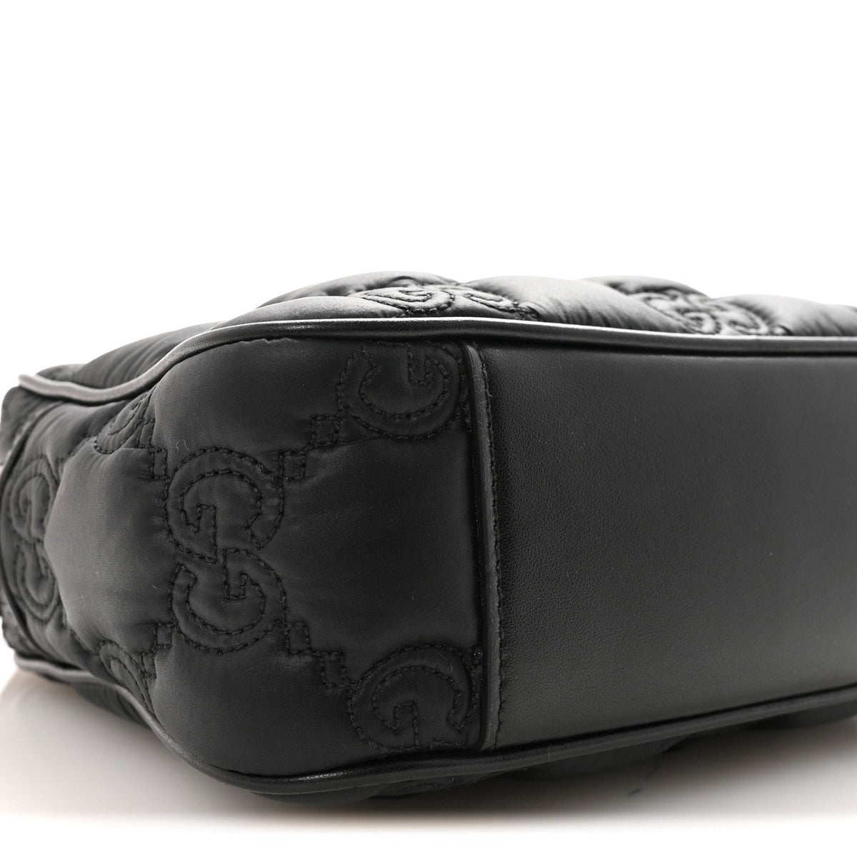 Nylon Calfskin Enamel GG Matelasse Shoulder Bag Black