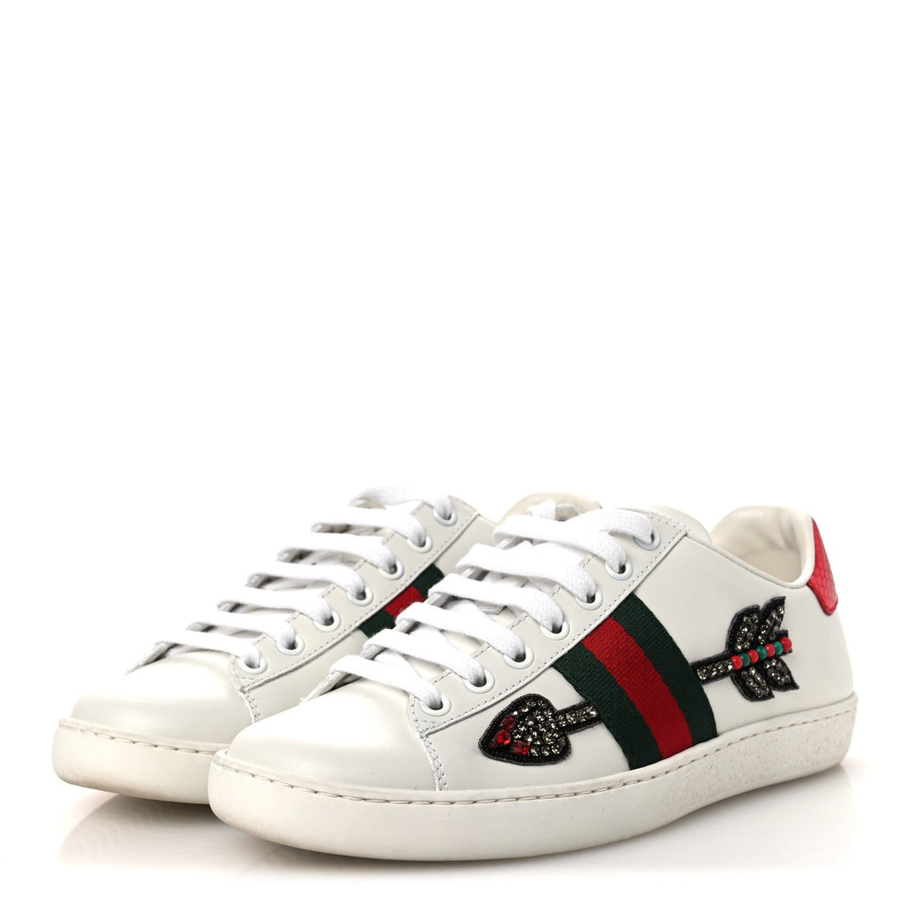 Calfskin Web Studded Womens Arrow Ace Sneakers 35.5 White