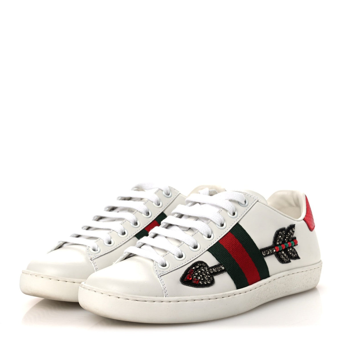 Calfskin Web Studded Womens Arrow Ace Sneakers 35.5 White