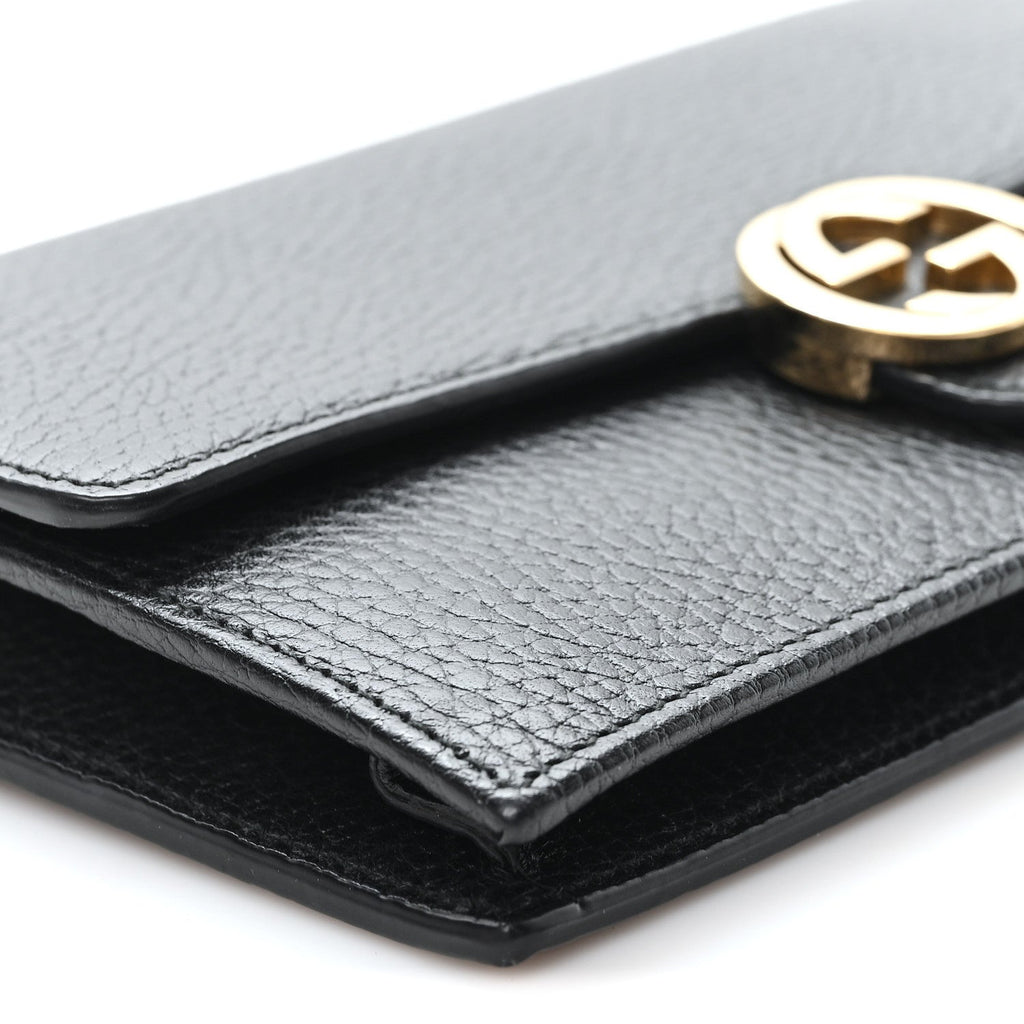 Dollar Calfskin Interlocking G Chain Wallet Black