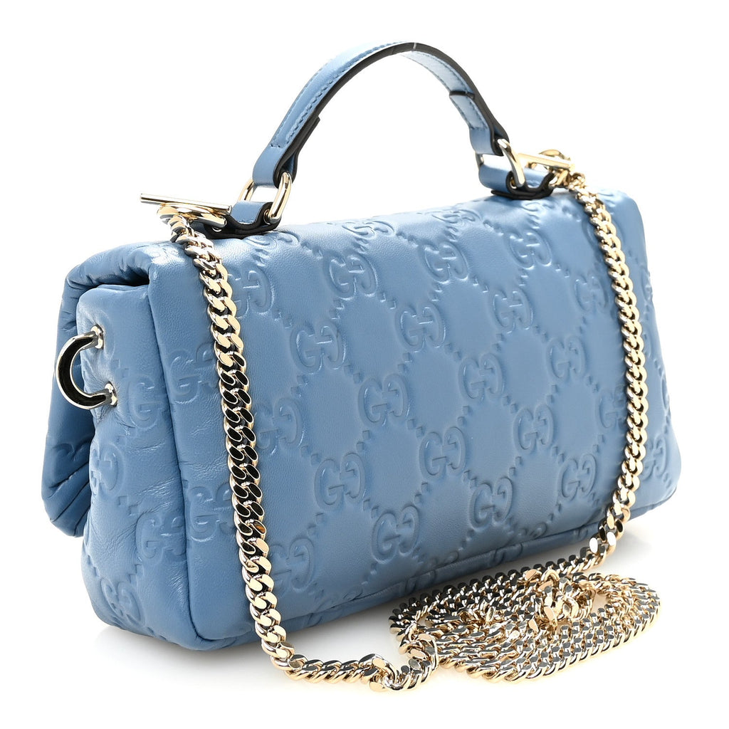 Lambskin Embossed Mini GG Milano Top Handle Shoulder Bag Blue