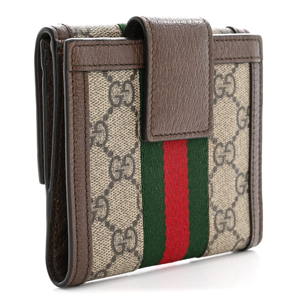 GG Supreme Monogram Web Ophidia French Flap Wallet Beige New Acero