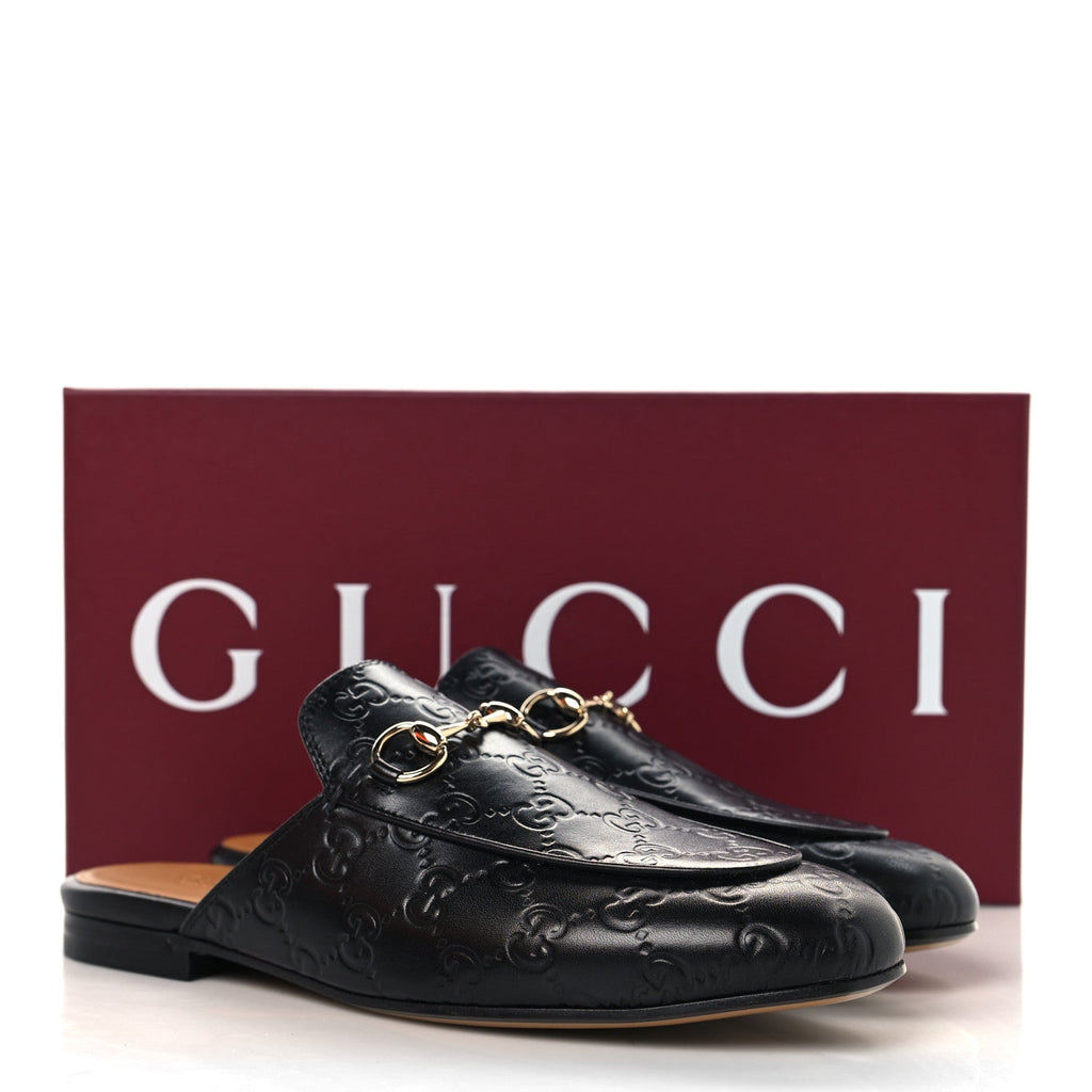 Glamour Calfskin Guccissima Womens Princetown Slippers 37.5 Black