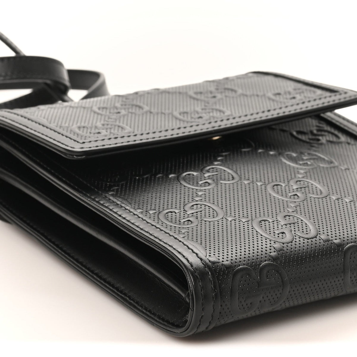 Calfskin GG Tennis Embossed Messenger Bag Black