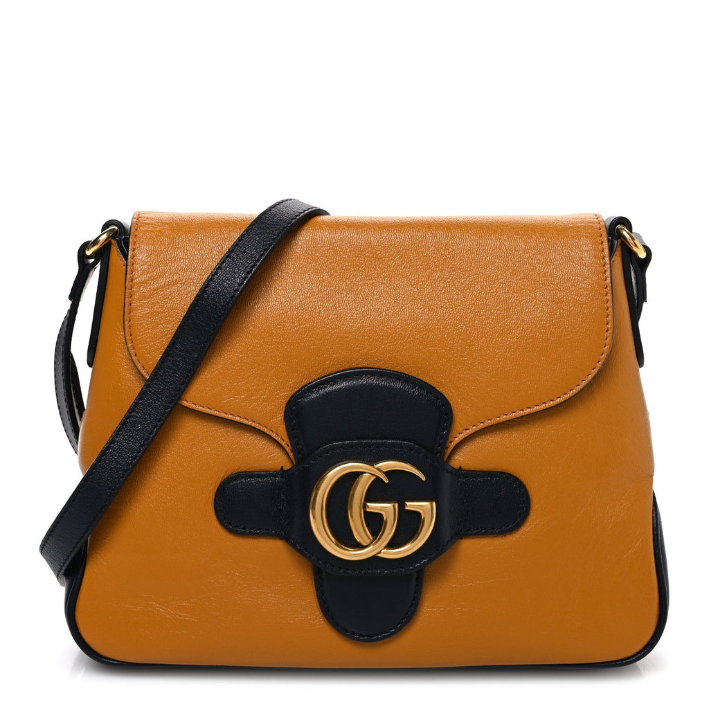 New Sakai Calfskin Lux Small Dahlia Messenger Shoulder Bag Yellow Black