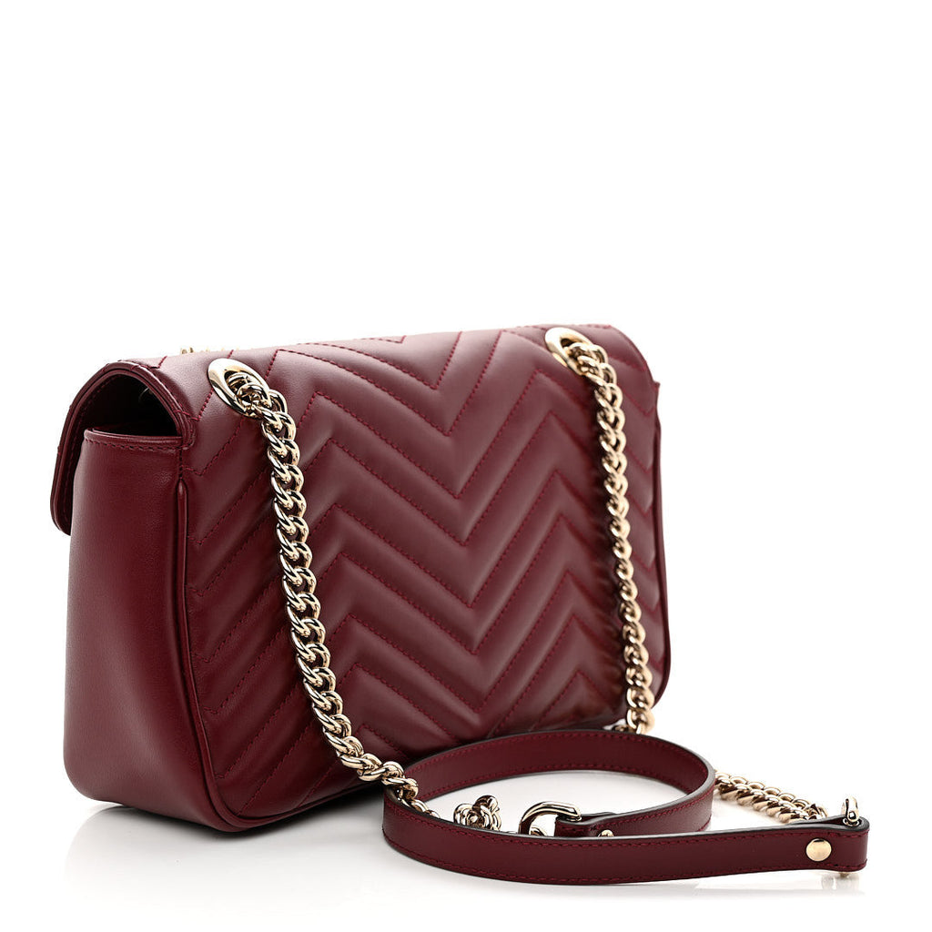 Calfskin Matelasse Small GG Marmont Shoulder Bag Rosso Ancora Red