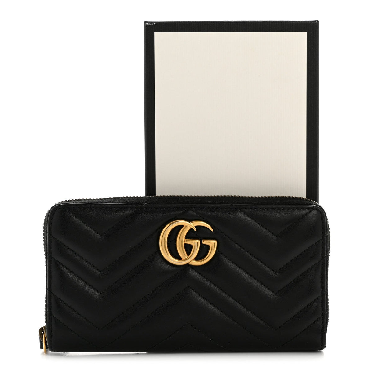 Calfskin Matelasse GG Marmont Zip Around Organizer Wallet Black