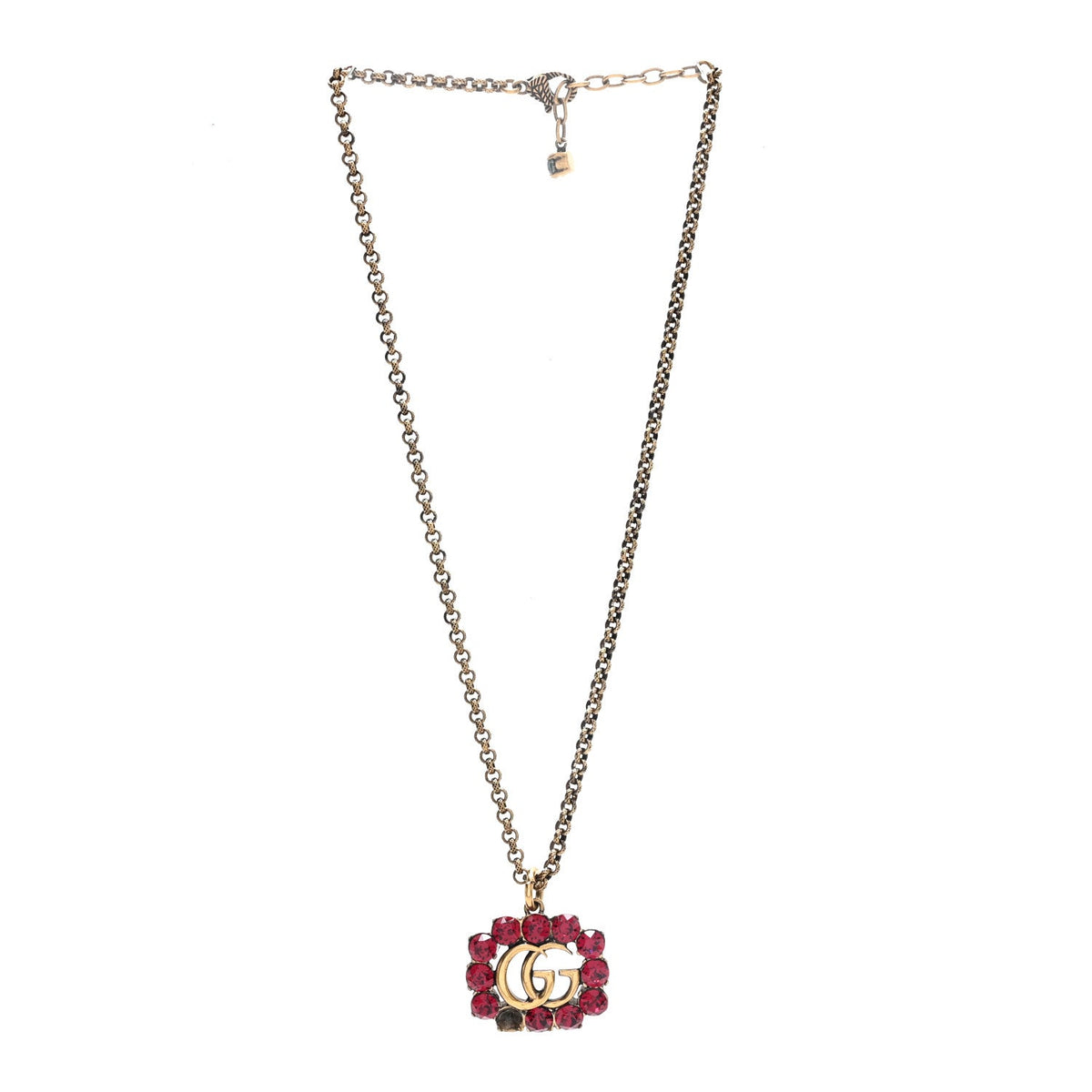 Crystal Embellished Double G Necklace Aged Gold Red