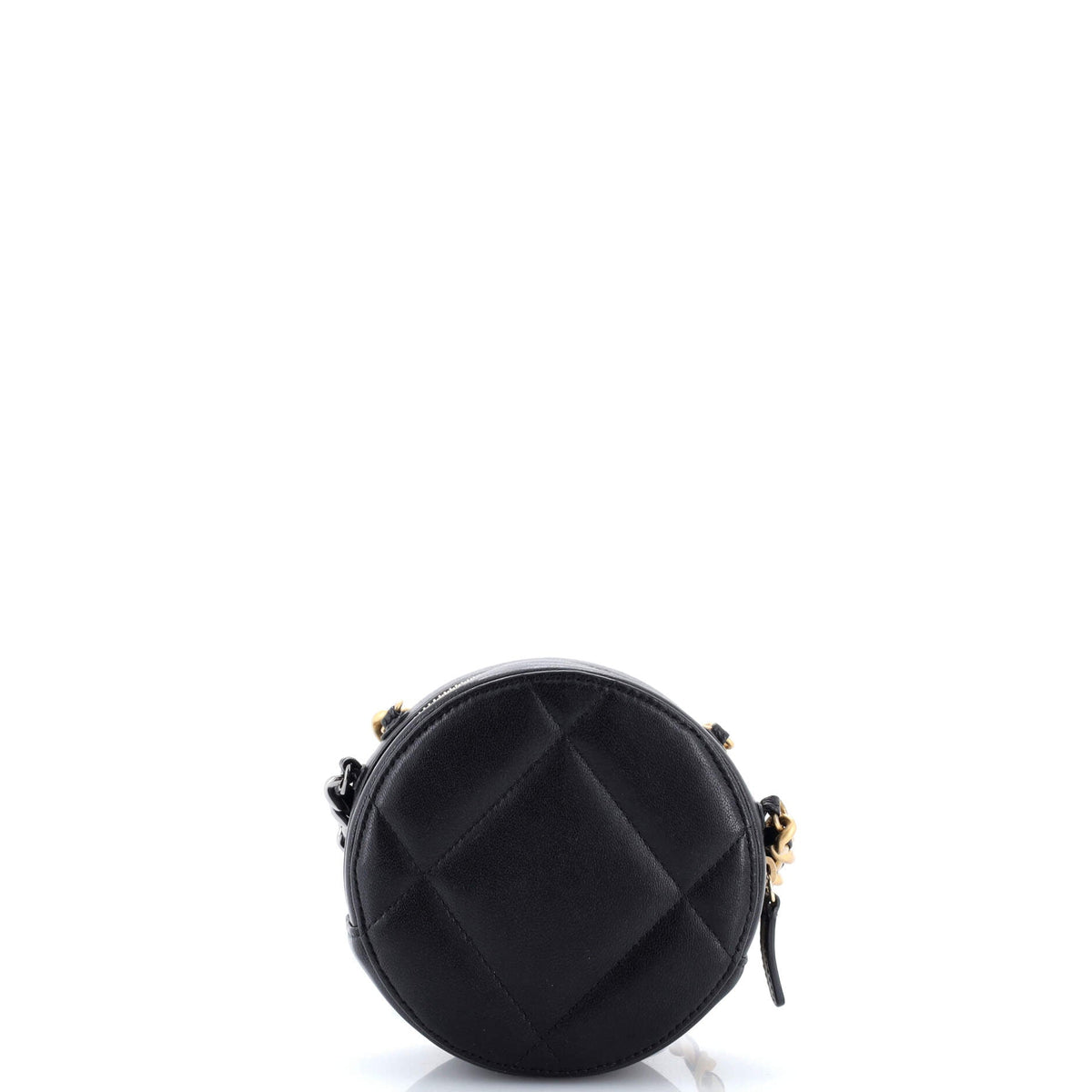 19 Round Clutch with Chain Quilted Leather