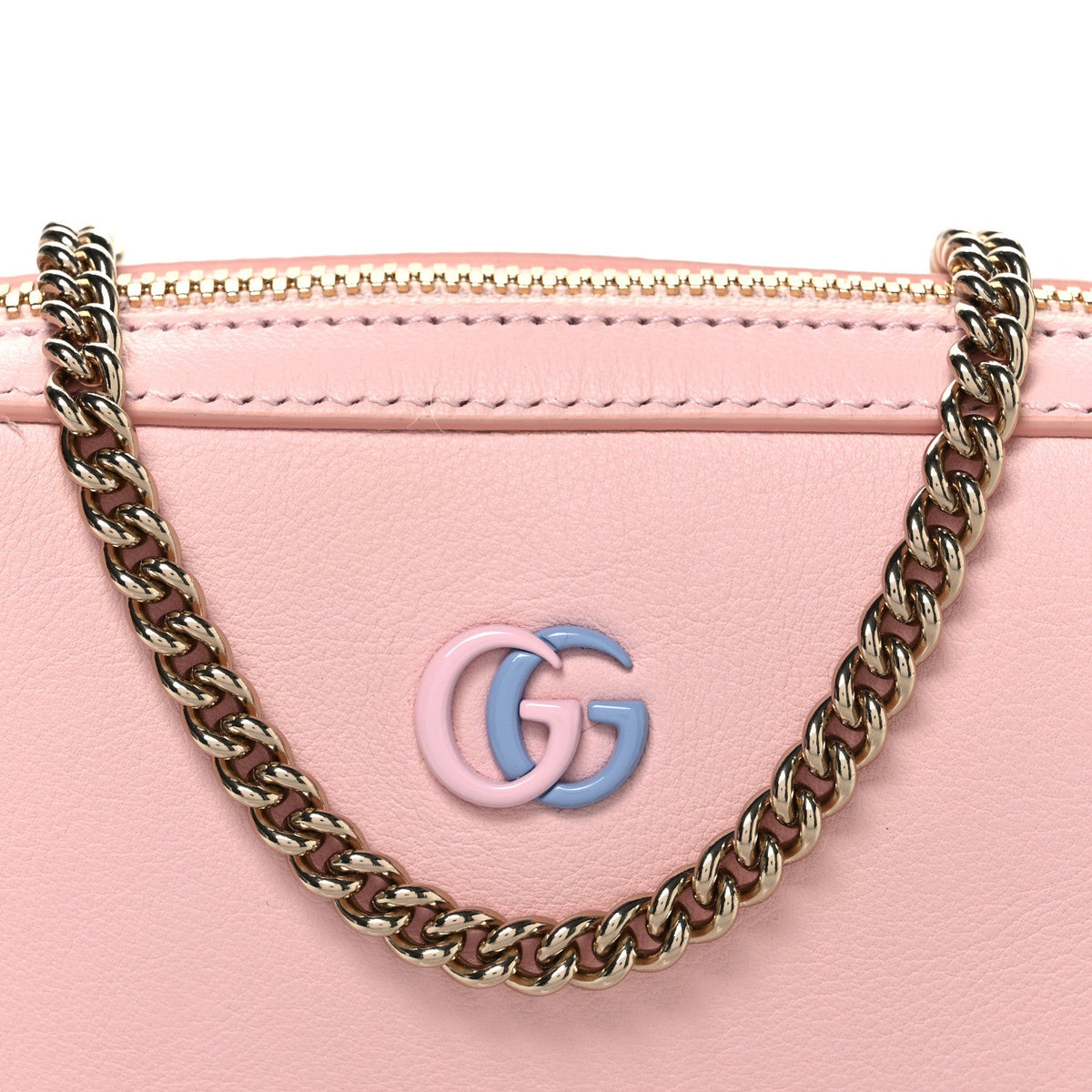 Dollar Calfskin Enamel Super Mini GG Marmont Chain Shoulder Bag Light Pink Blue