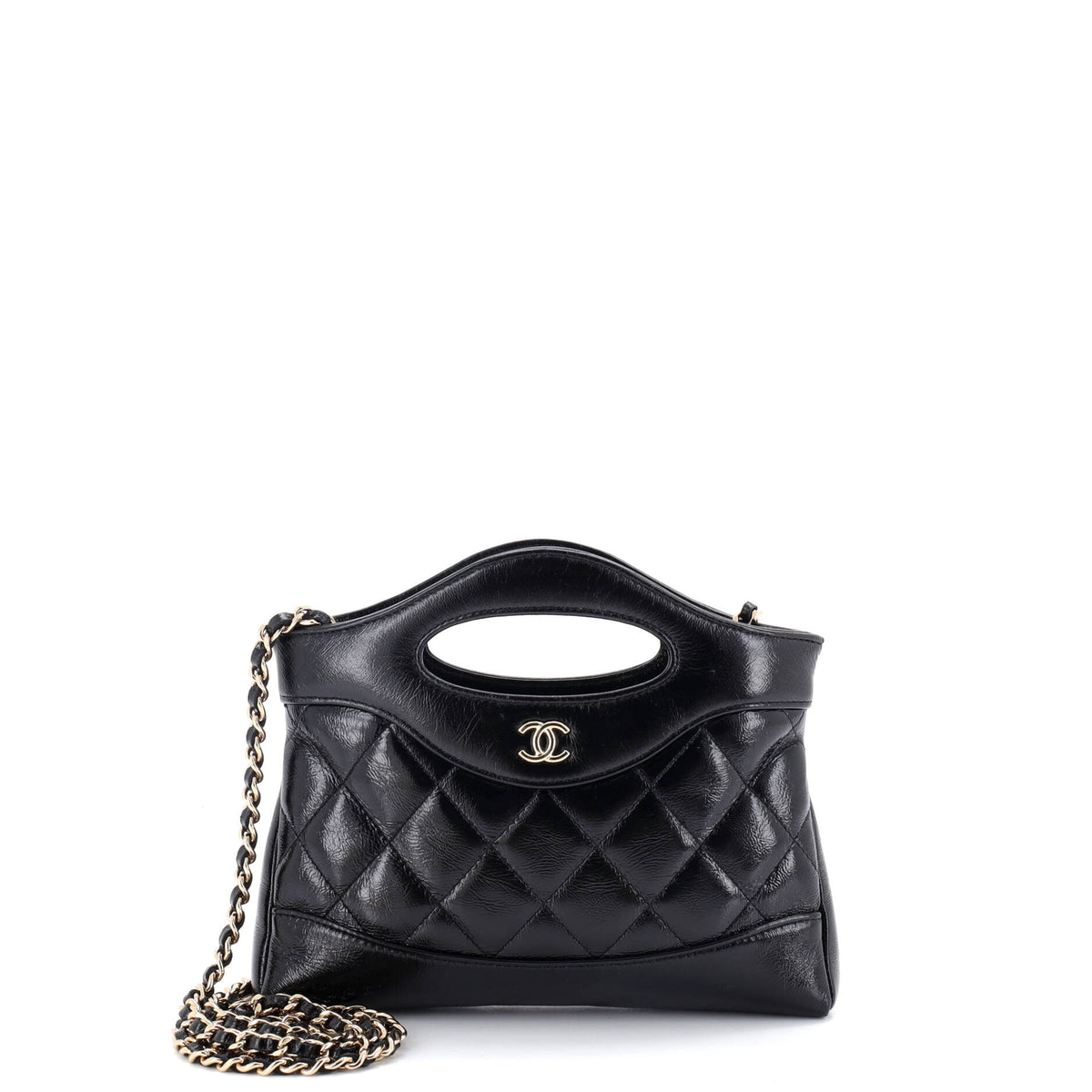 31 Shopping Bag Clutch with Chain Quilted Shiny Crumpled Calfskin Small