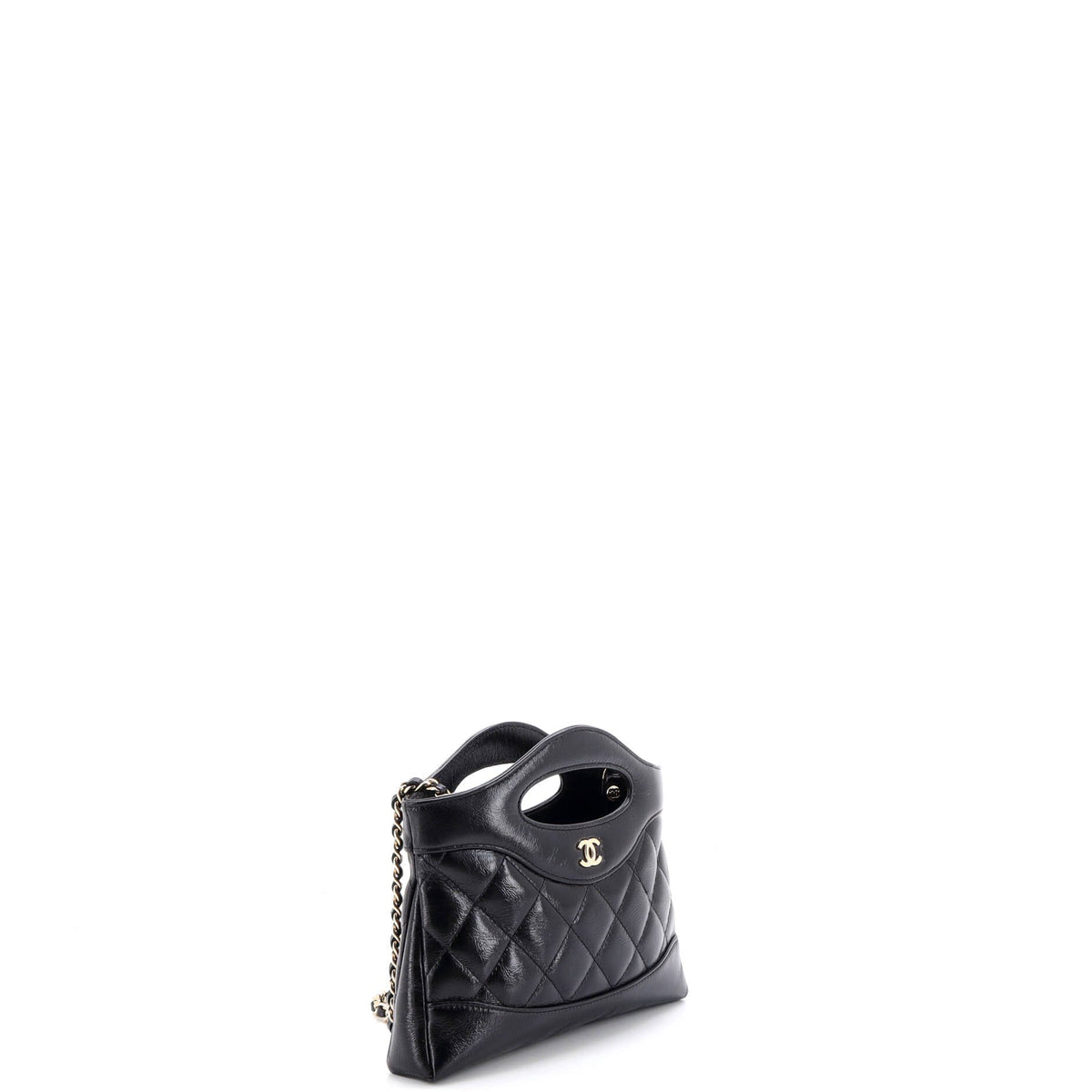 31 Shopping Bag Clutch with Chain Quilted Shiny Crumpled Calfskin Small
