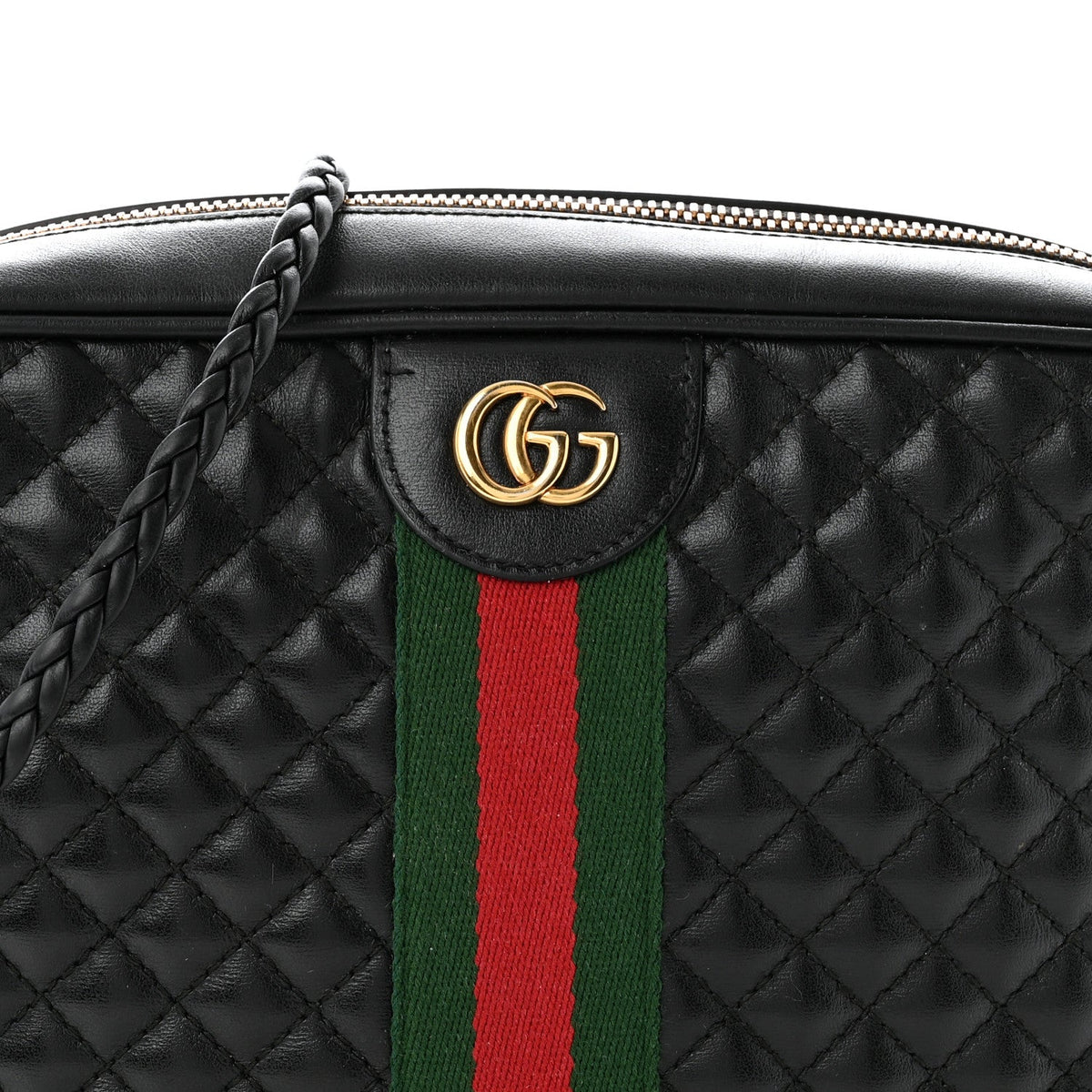 Calfskin Web Trapuntata Small GG Shoulder Bag Black
