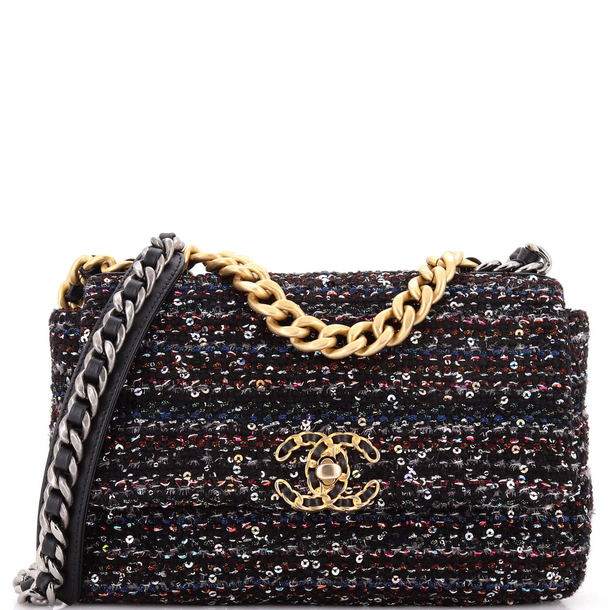 19 Flap Bag Quilted Tweed and Sequins Medium