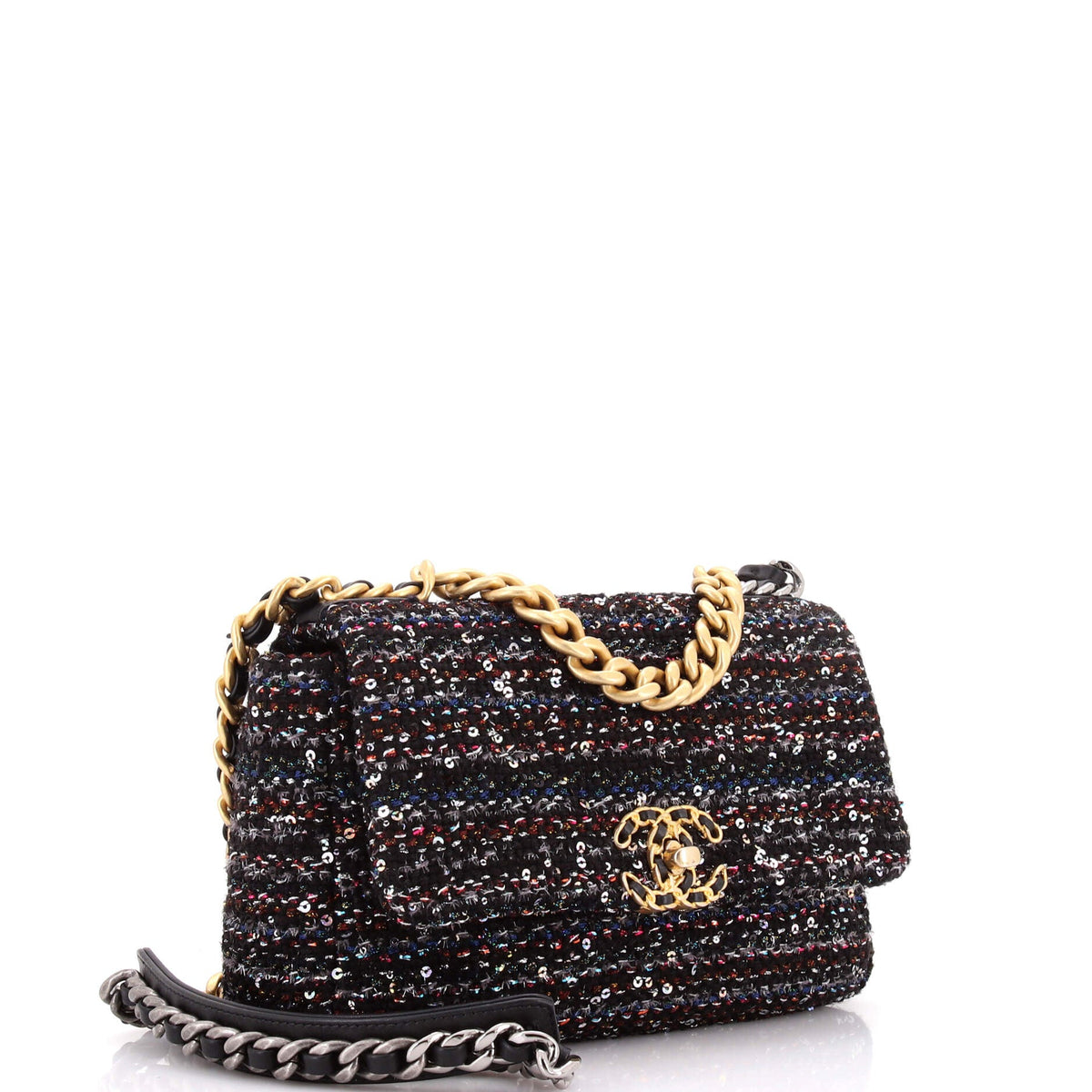 19 Flap Bag Quilted Tweed and Sequins Medium