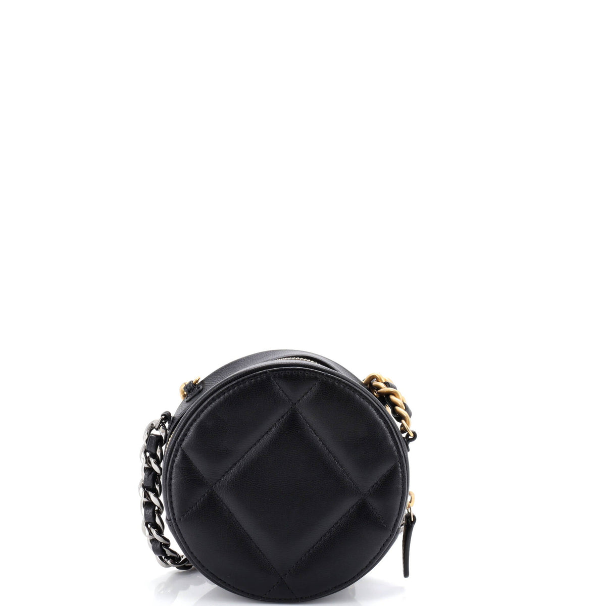 19 Round Clutch with Chain Quilted Leather