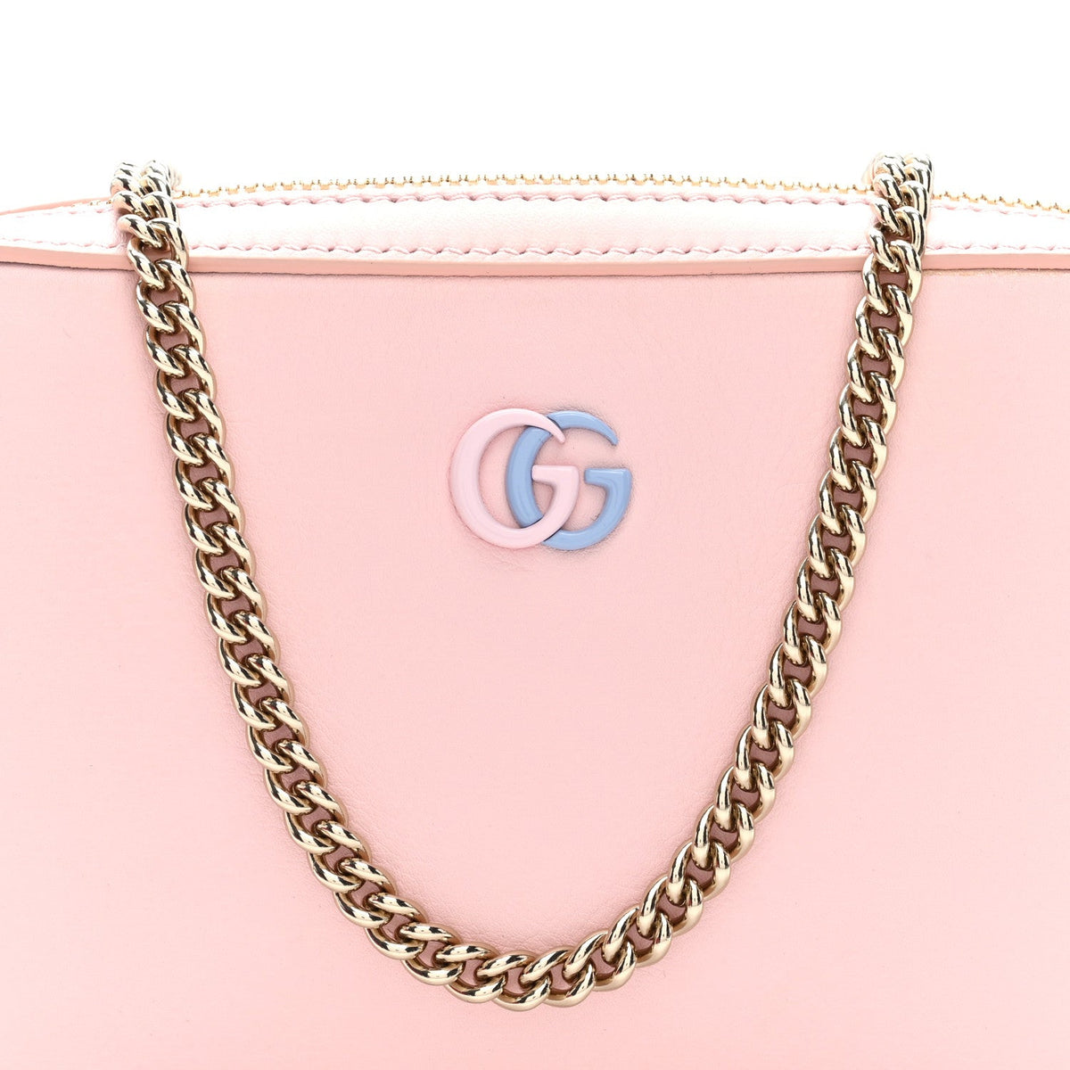 Dollar Calfskin Enamel Super Mini GG Marmont Chain Shoulder Bag  Light Pink Blue
