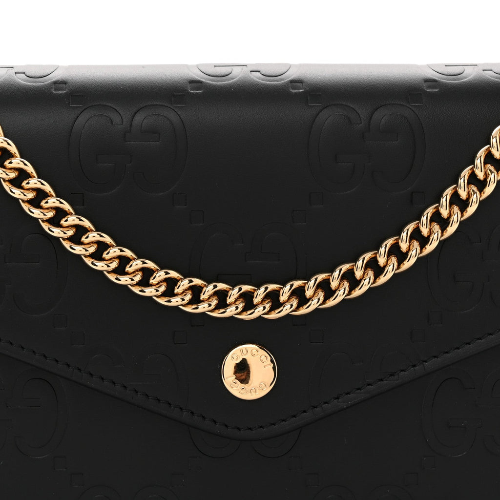 Calfskin GG Debossed Chain Wallet Black