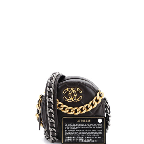 19 Round Clutch with Chain Quilted Leather