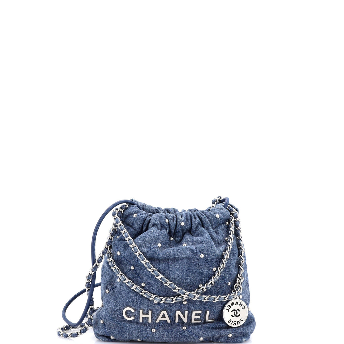 22 Chain Hobo Quilted Studded Denim Mini