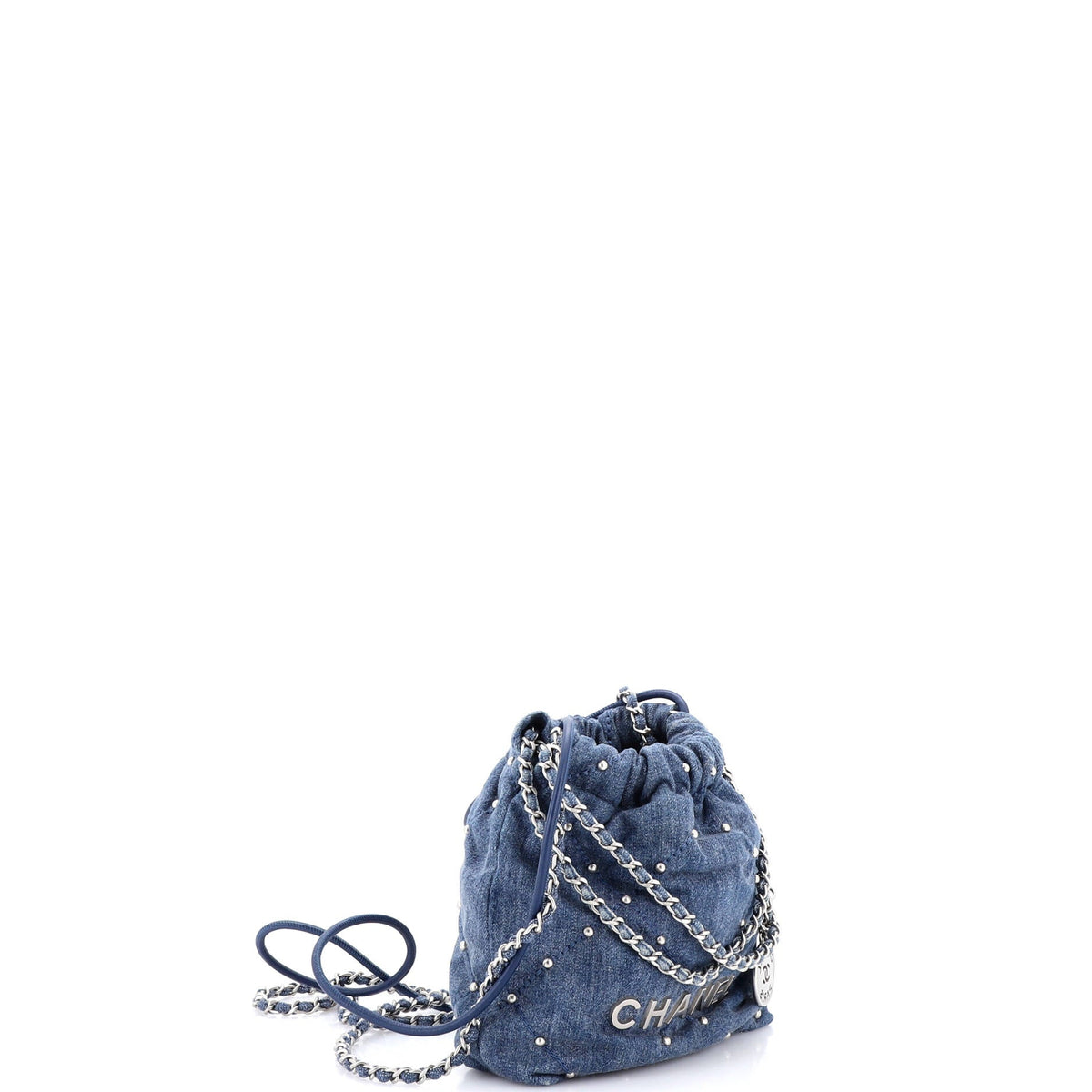 22 Chain Hobo Quilted Studded Denim Mini