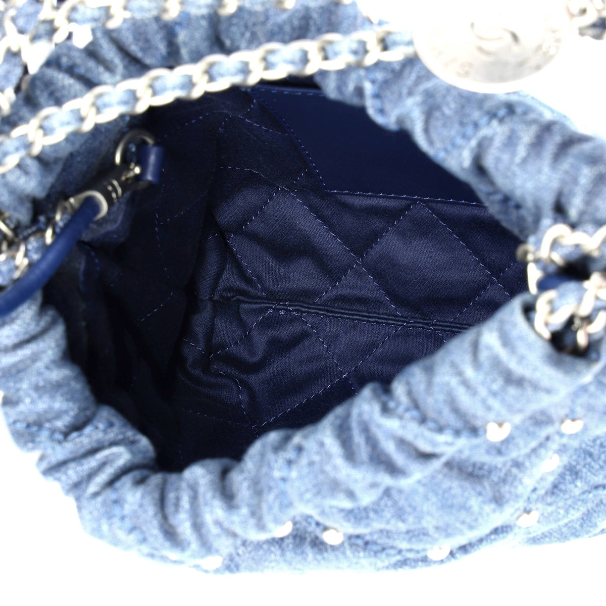 22 Chain Hobo Quilted Studded Denim Mini