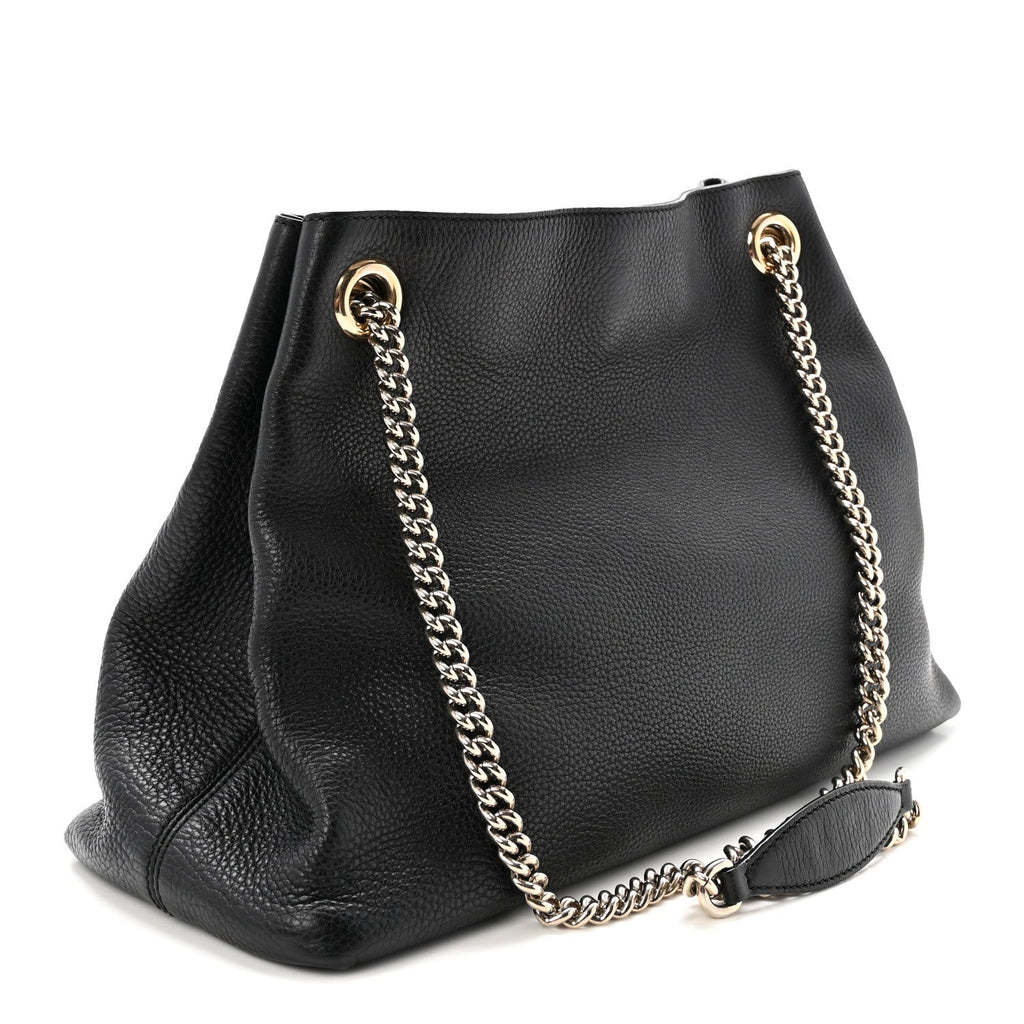 Pebbled Calfskin Medium Soho Chain Shoulder Bag Black