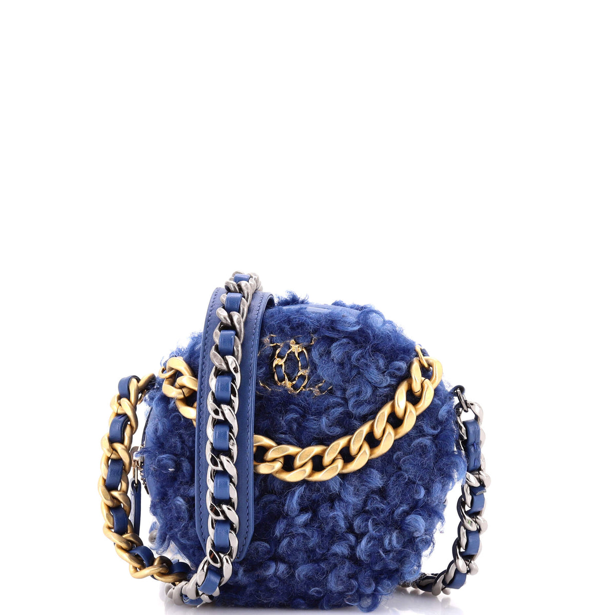19 Round Clutch with Chain Quilted Shearling