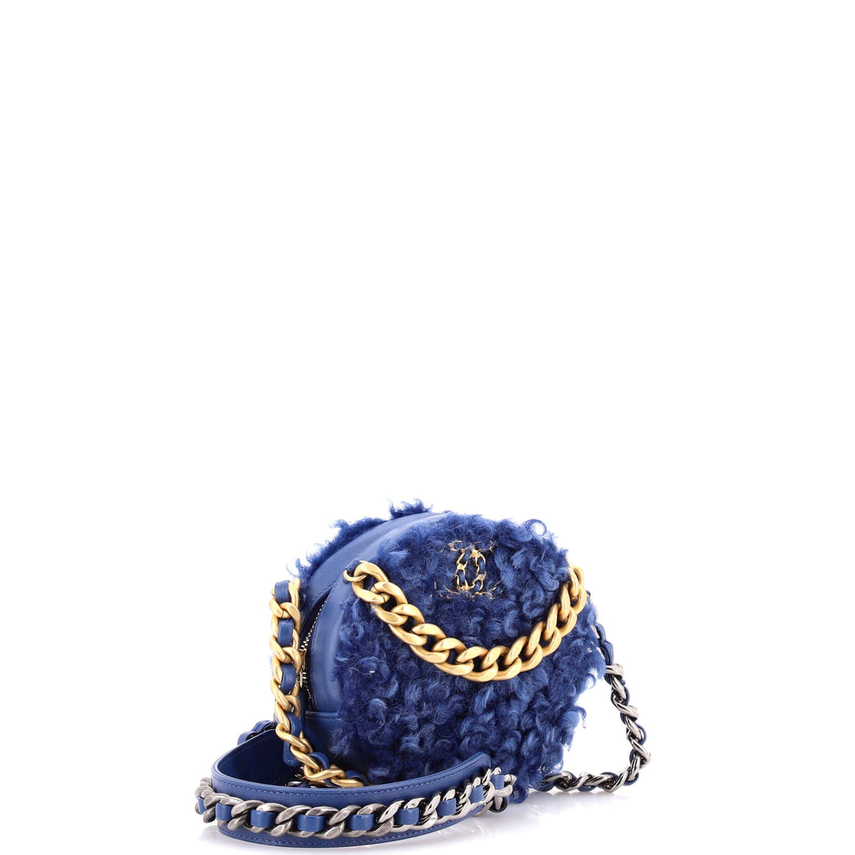 19 Round Clutch with Chain Quilted Shearling