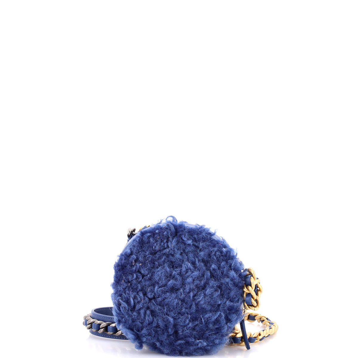 19 Round Clutch with Chain Quilted Shearling
