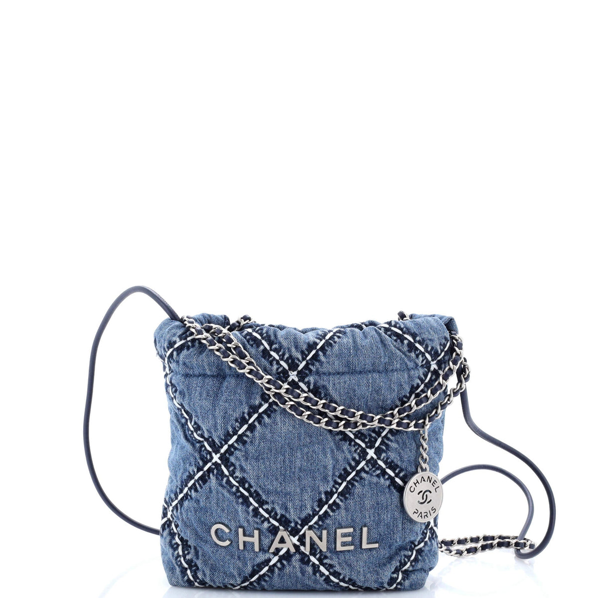 22 Chain Hobo Quilted Stitched Denim Mini