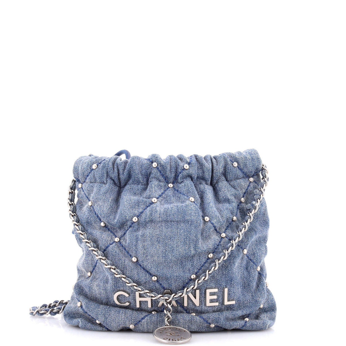 22 Chain Hobo Quilted Studded Denim Mini