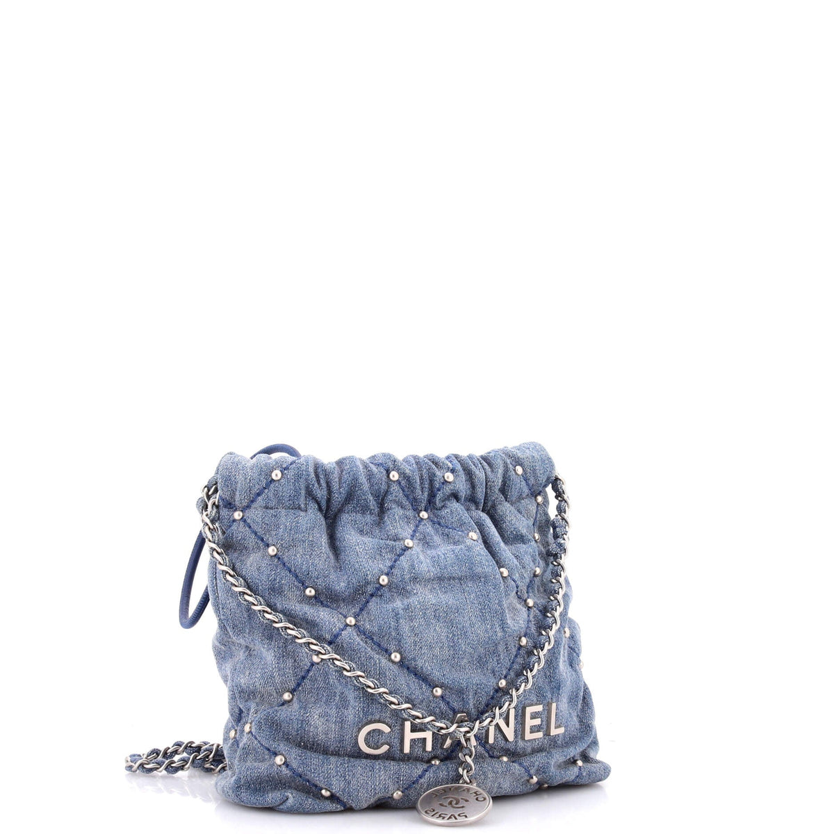 22 Chain Hobo Quilted Studded Denim Mini