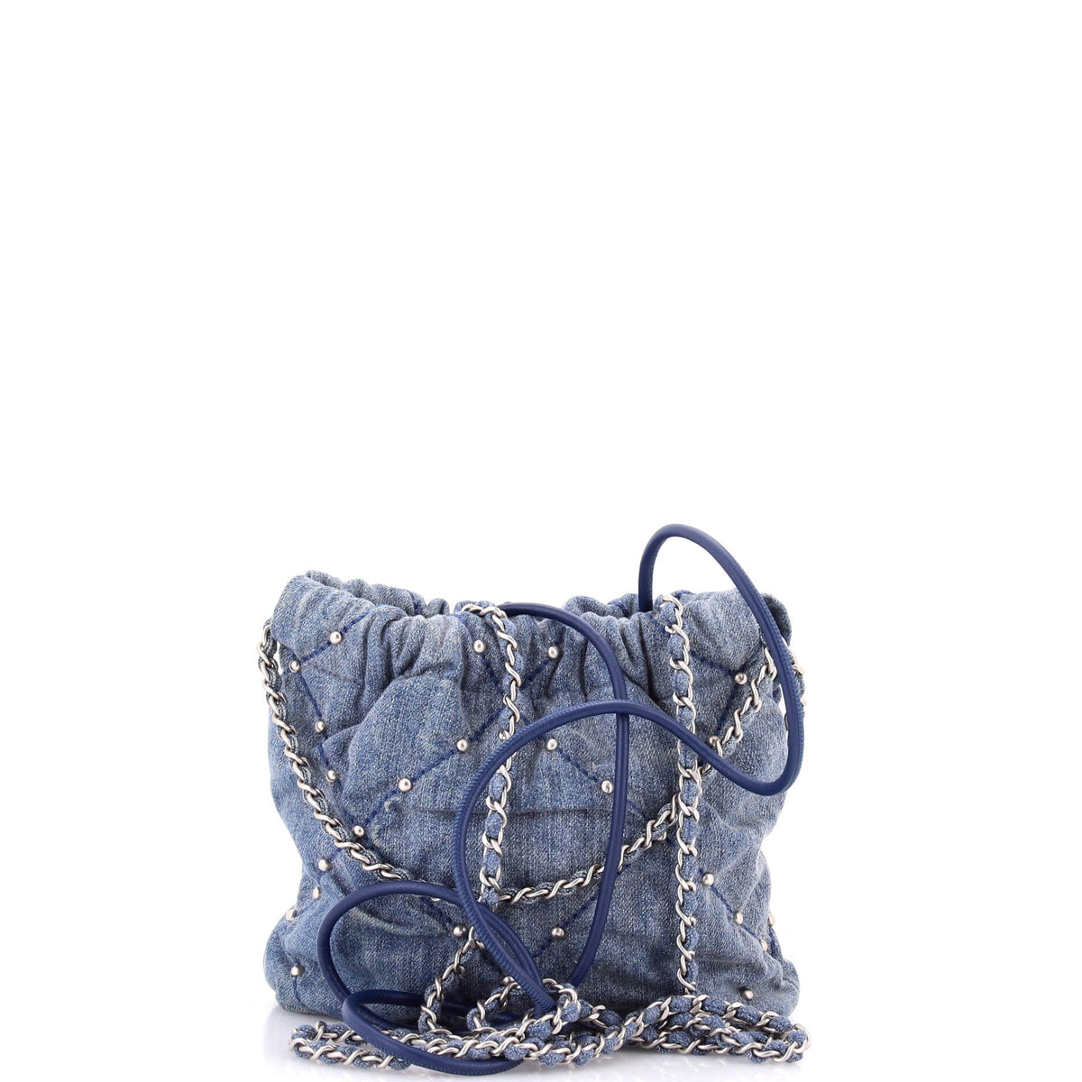 22 Chain Hobo Quilted Studded Denim Mini
