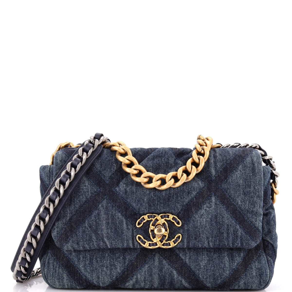 19 Flap Bag Quilted Denim Medium