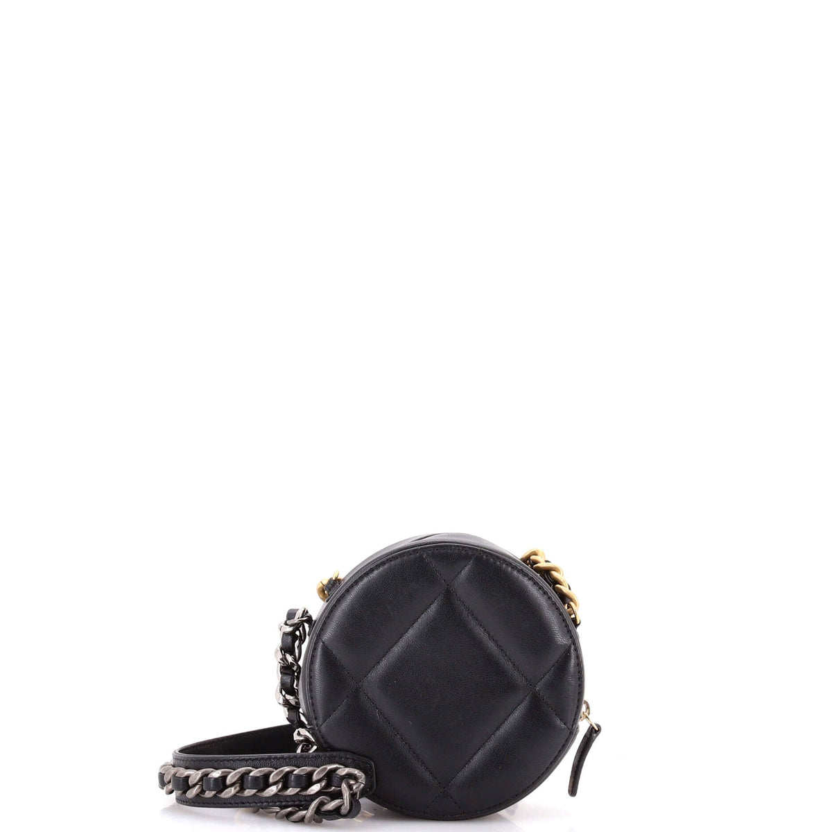 19 Round Clutch with Chain Quilted Leather