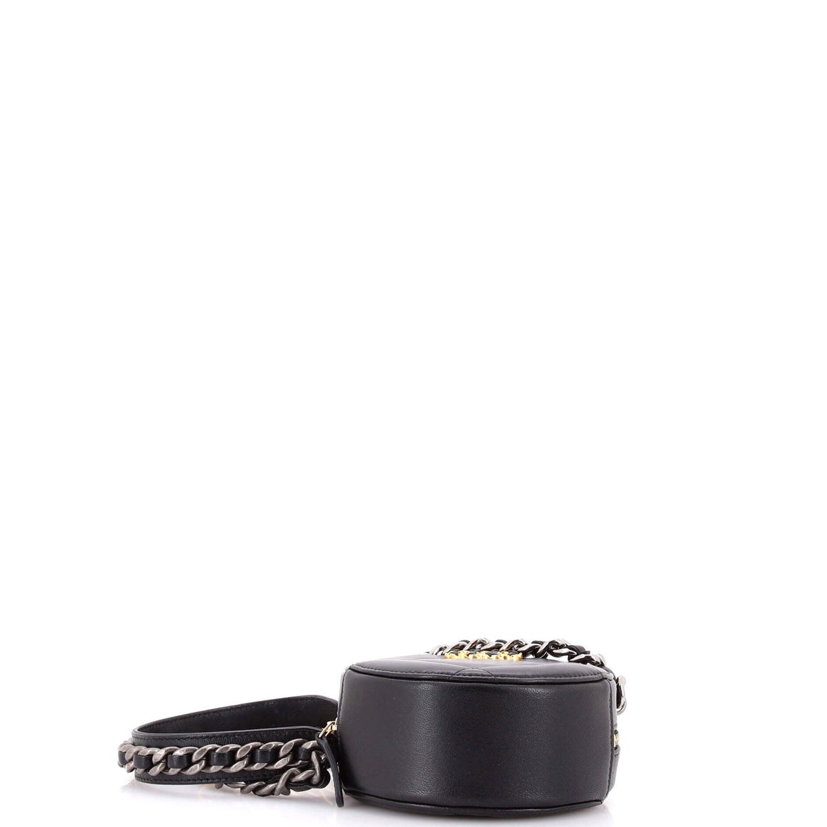 19 Round Clutch with Chain Quilted Leather