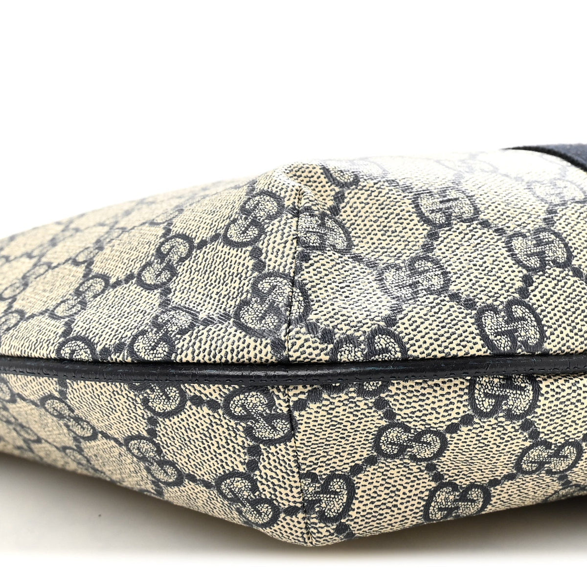 GG Supreme Monogram Textured Dollar Calfskin Web Small Ophidia Half Moon Hobo Beige Blue