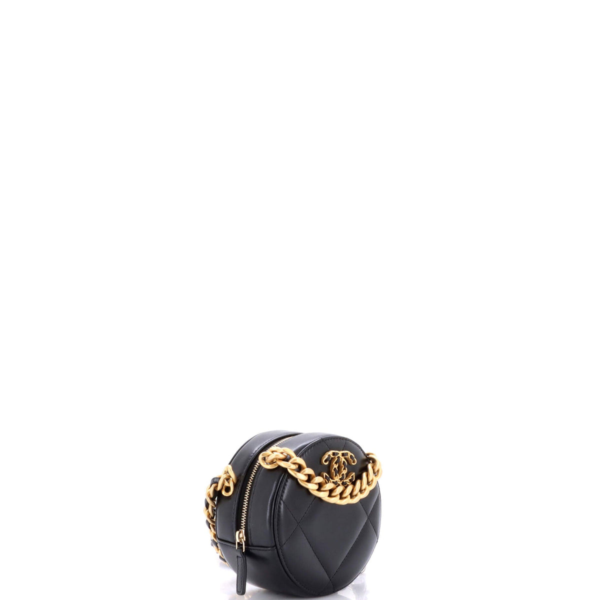 19 Round Clutch with Chain Quilted Leather