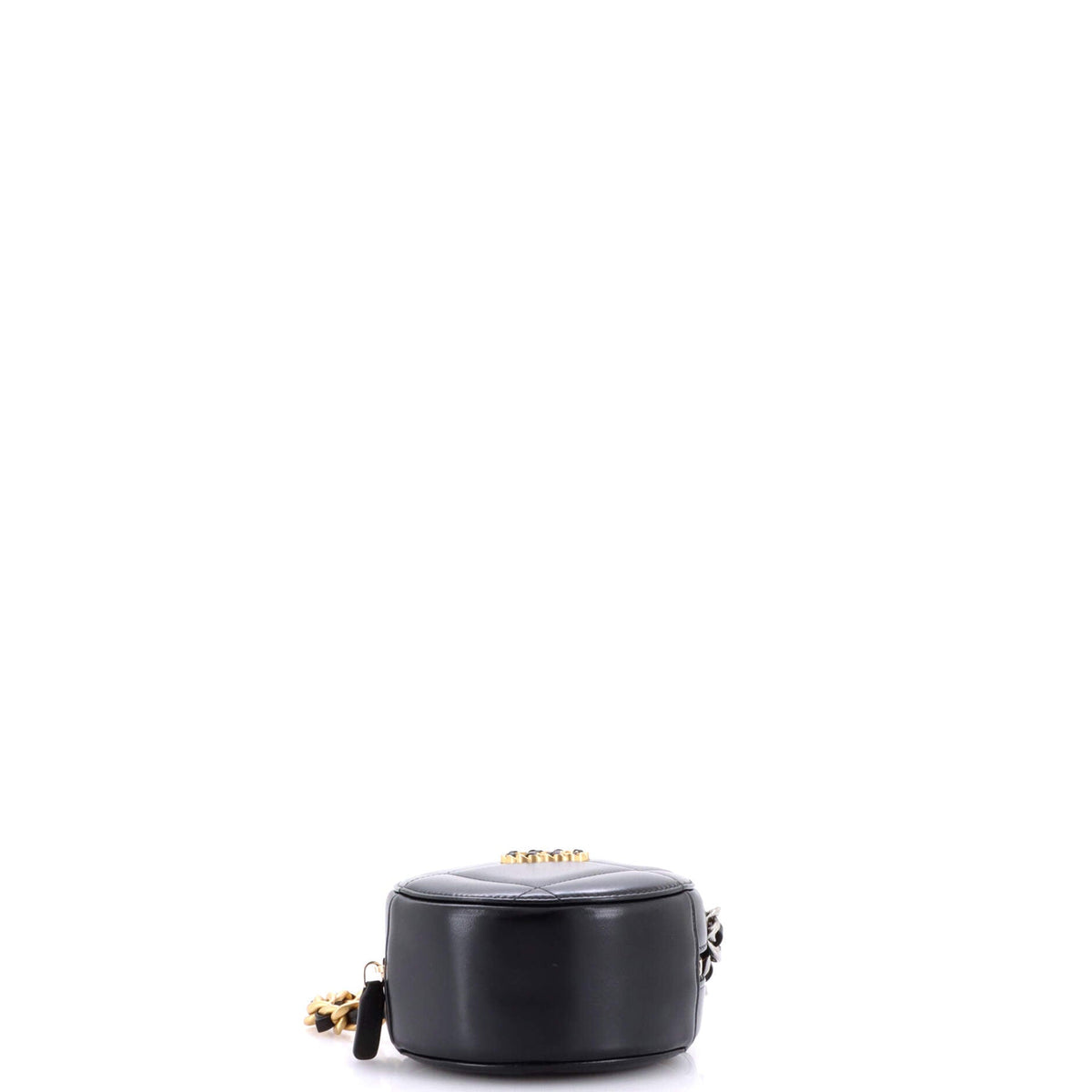 19 Round Clutch with Chain Quilted Leather