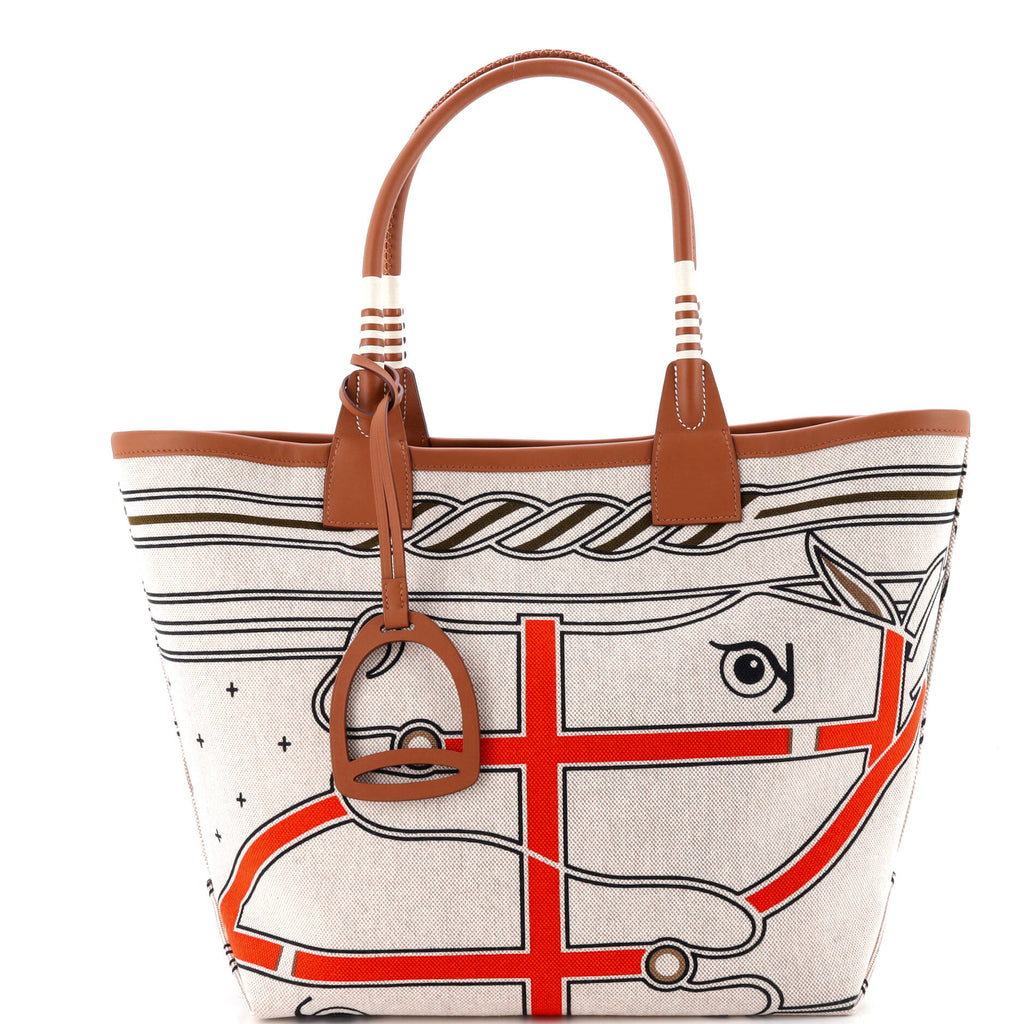 Sac Steeple Tote Printed Toile with Leather 28