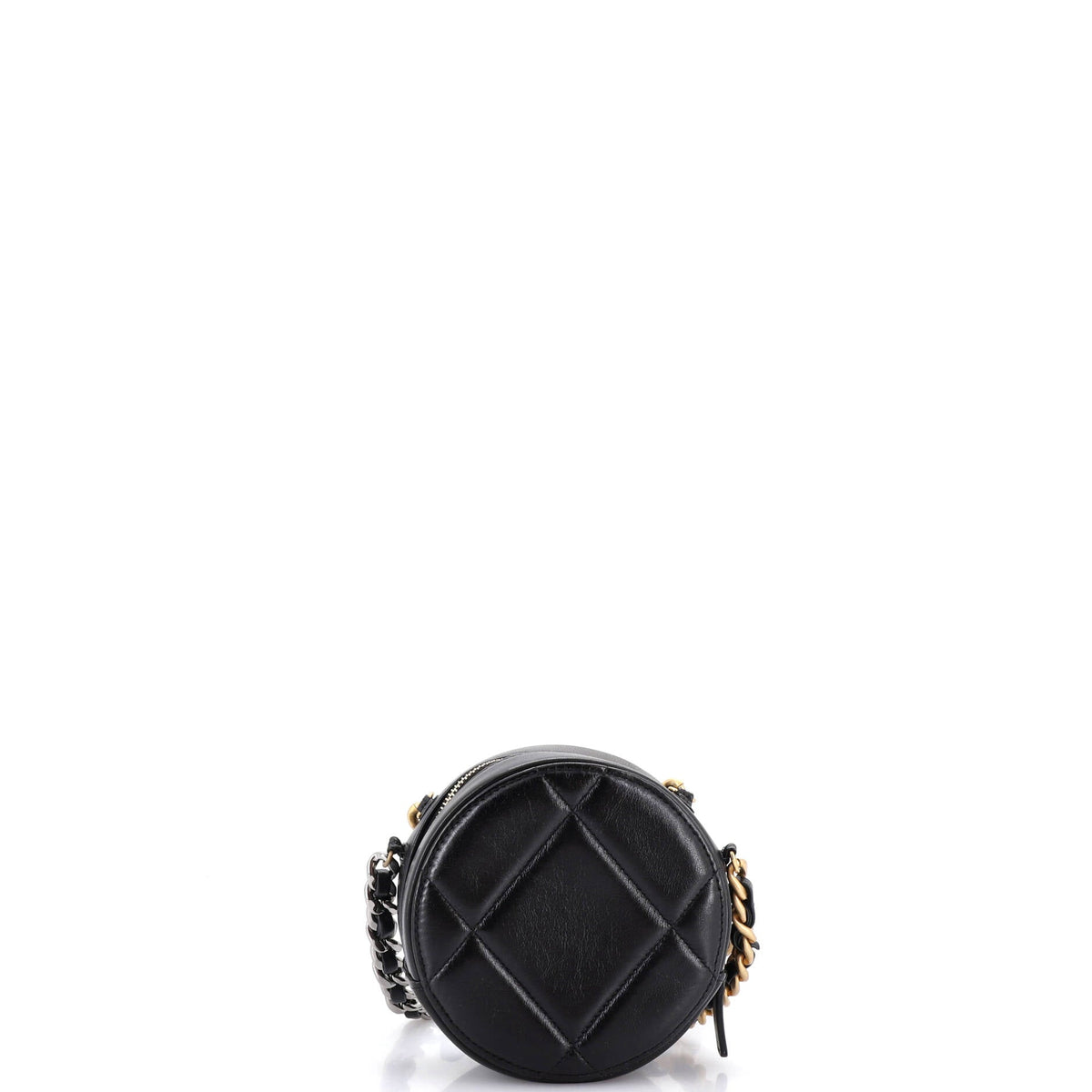 19 Round Clutch with Chain Quilted Leather