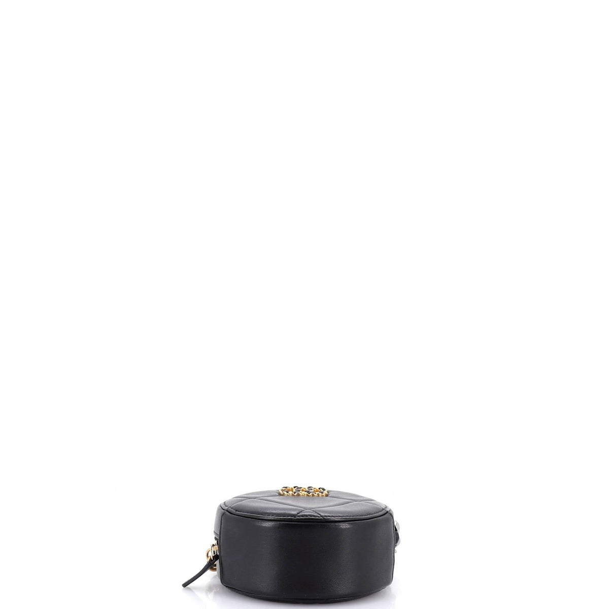 19 Round Clutch with Chain Quilted Leather