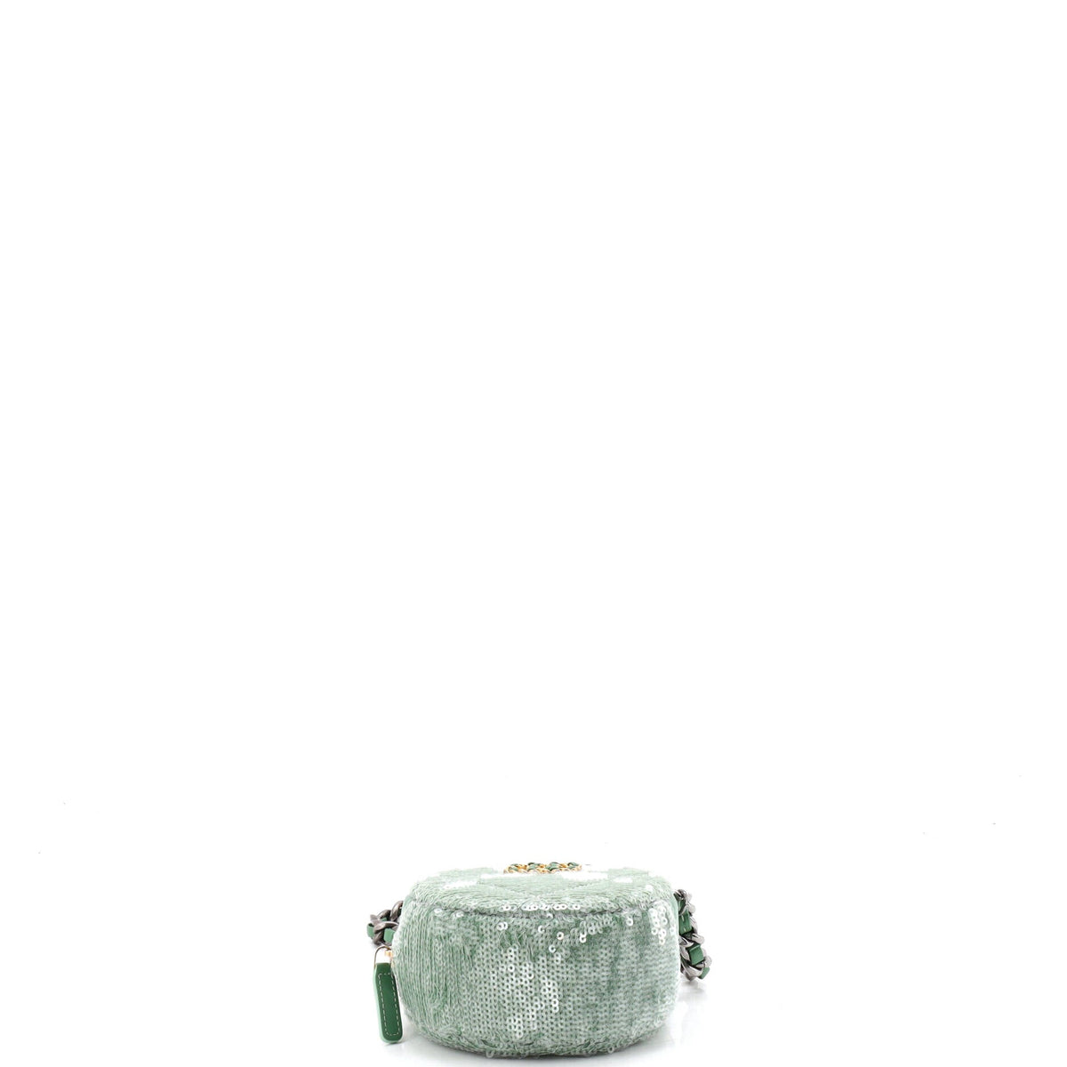 19 Round Clutch with Chain Quilted Leather and Sequins