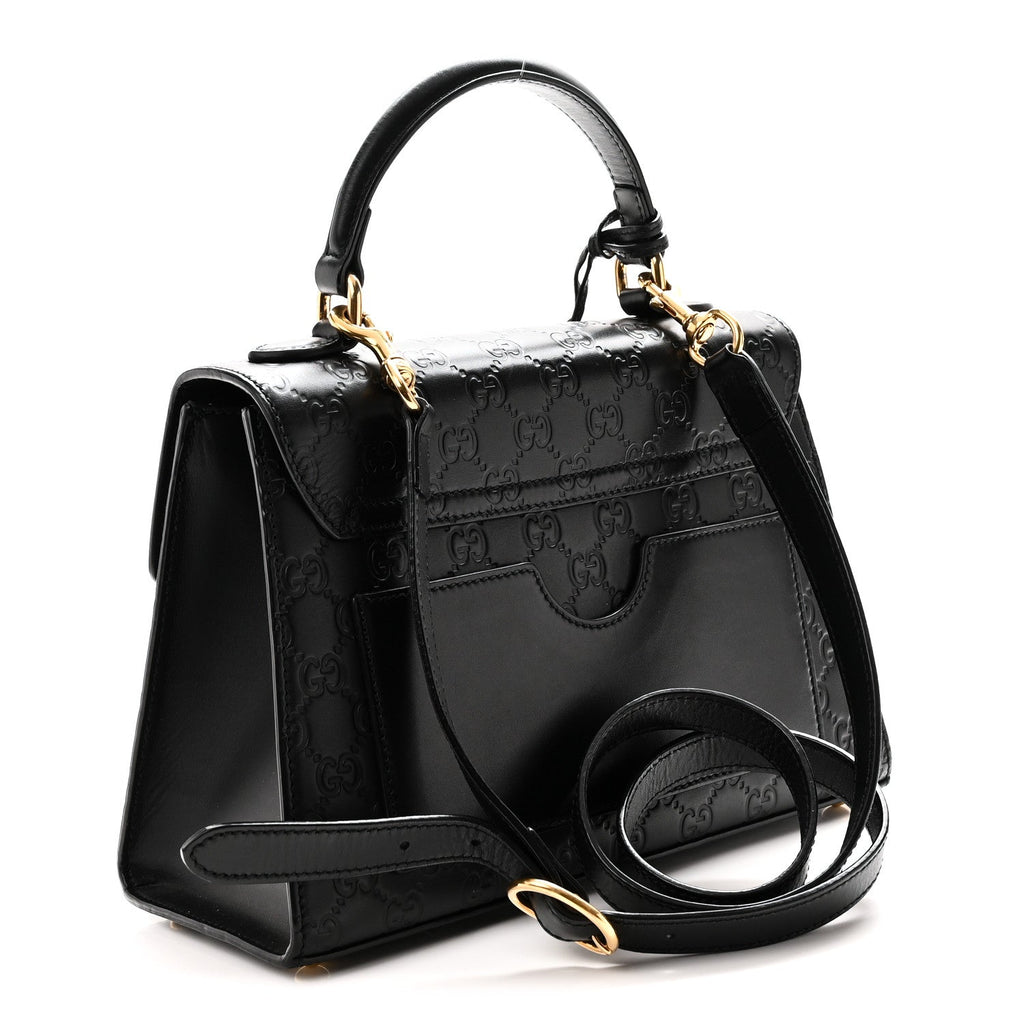 Guccissima Signature Small Padlock Top Handle Bag Black Black