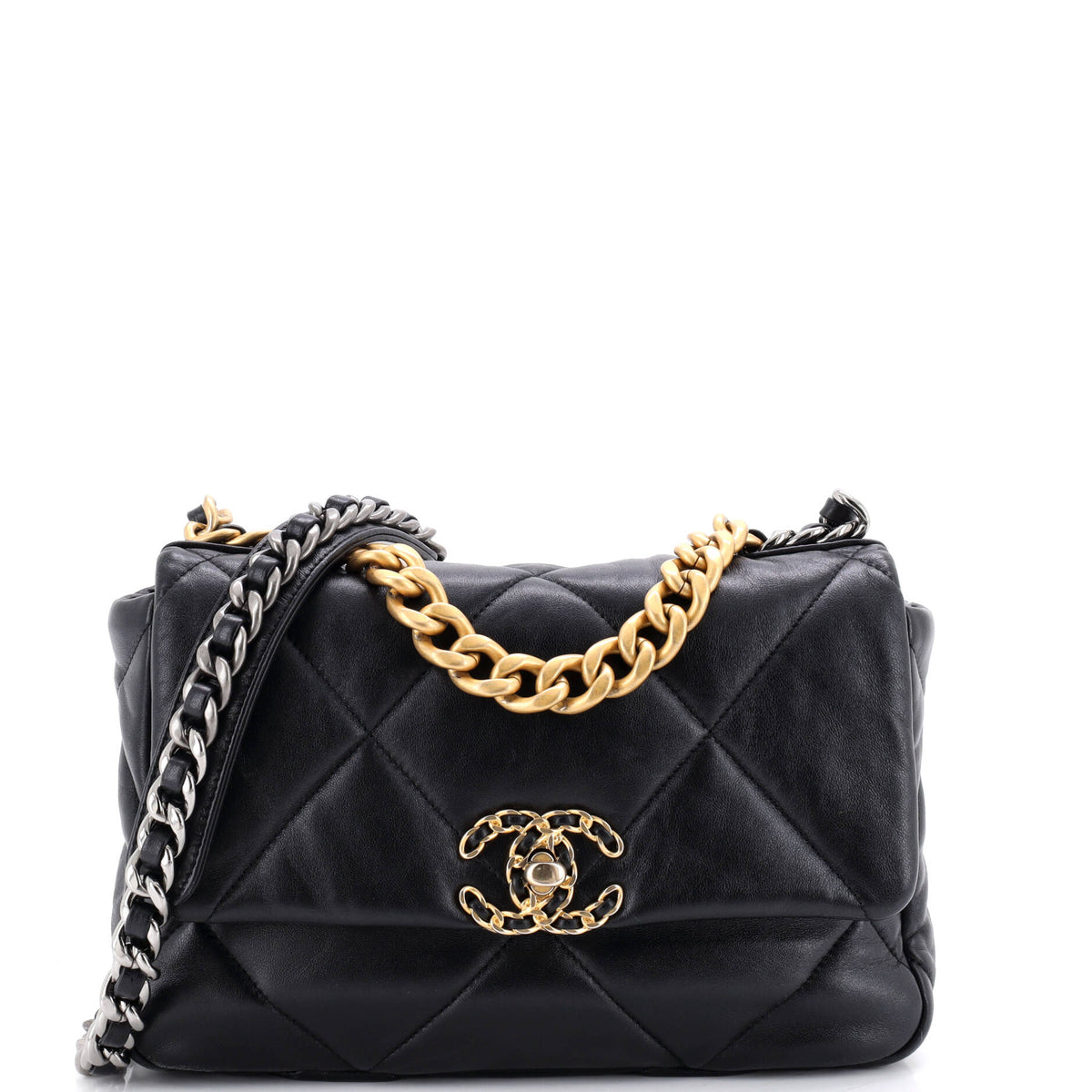 19 Flap Bag Quilted Stitched Lambskin Medium